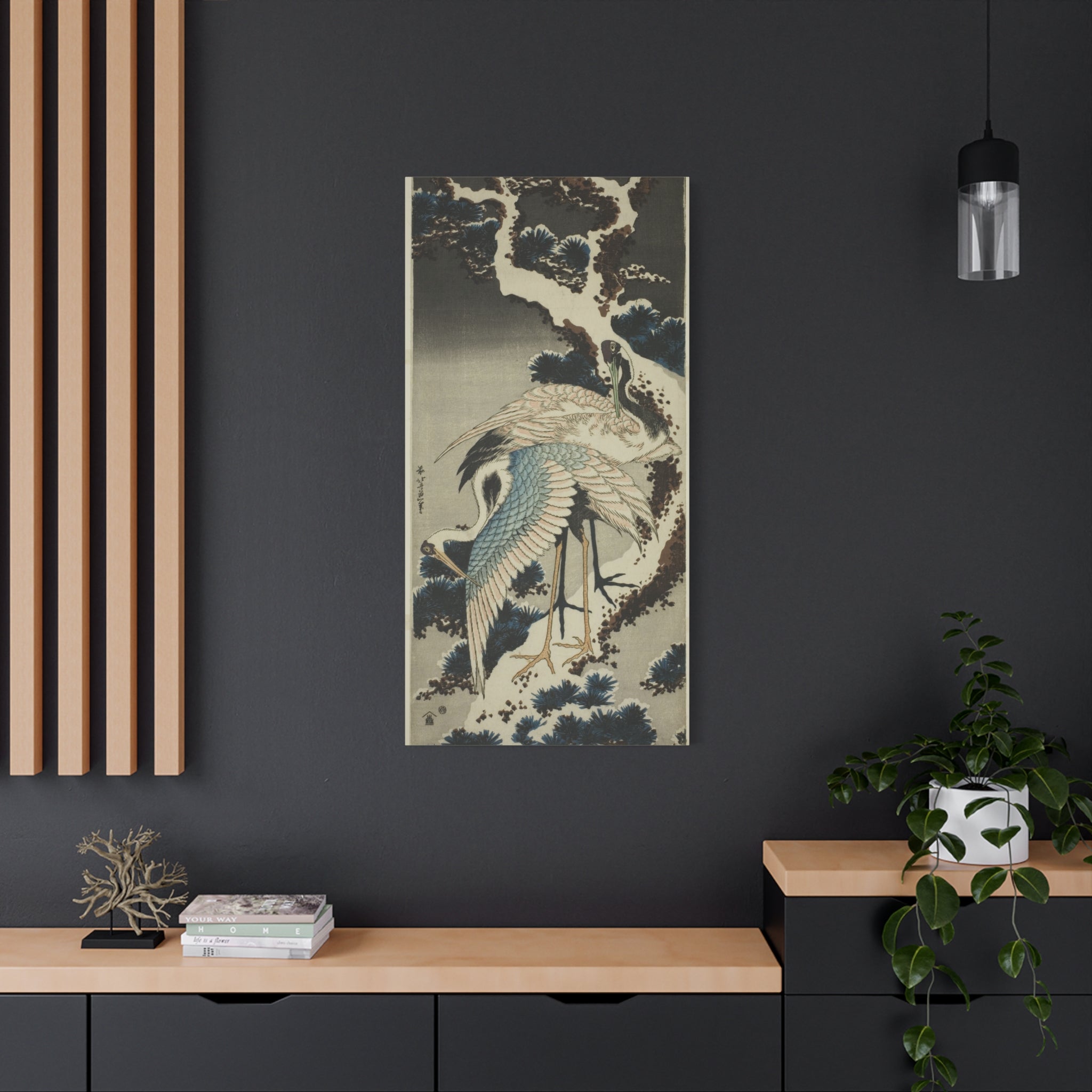 canvas-print-cranes-on-snow-covered-pine-katsushika-hokusai-art-japanese-art-decor-japanese-wall-art-matte-canvas