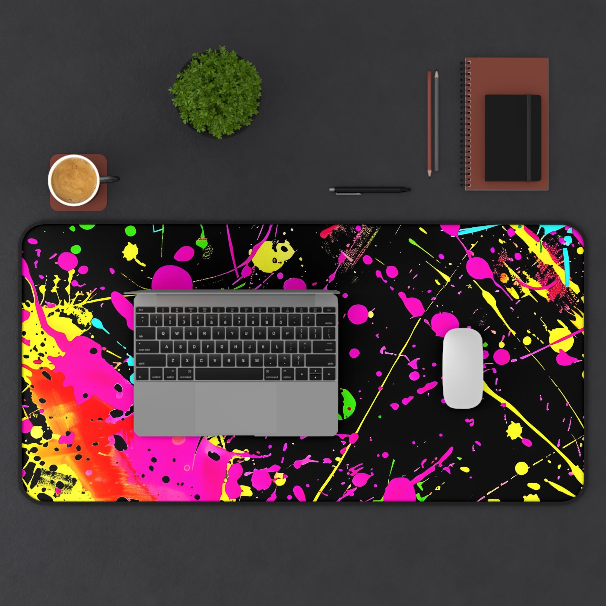 neon-abstract-paint-splatter-desk-mat-yellow-pink-large-gaming-mouse-pad-colorful-work-from-home-desk-accessory-desk-blotter