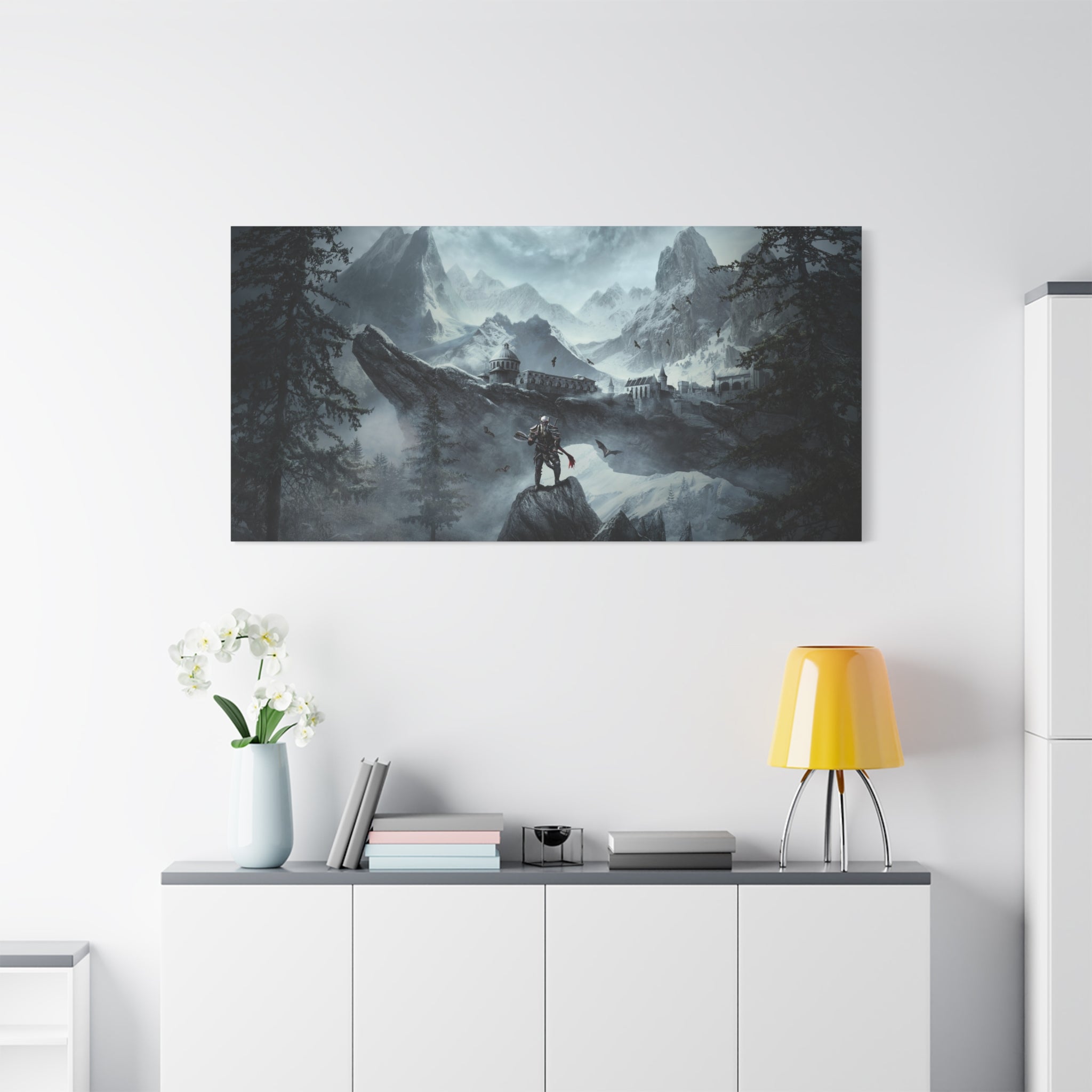 The Elder Scrolls Skyrim Canvas Wall Art - Dragon Game Canvas Print Room Decor, Viking Warrior Gaming Wall Art, Skyrim Gift