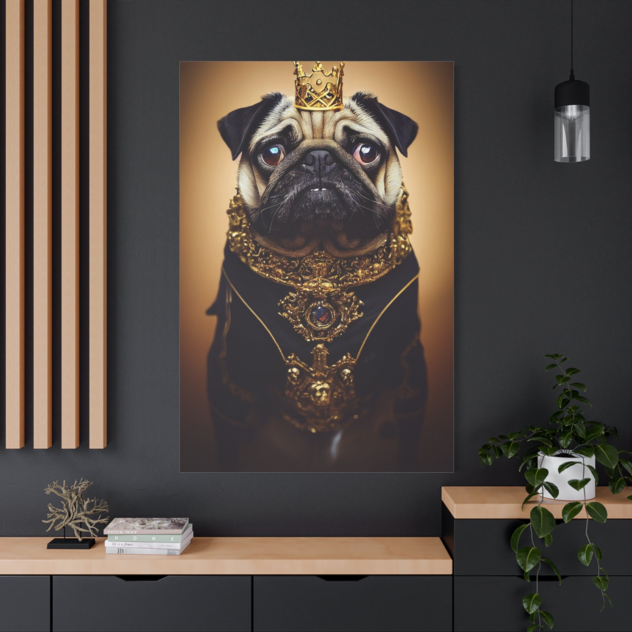 canvas-print-pug-crown-funny-jewelry-wall-art-decor-stretched-matte-canvas-home-living-room-decoration-dog-lover-gift-animal-