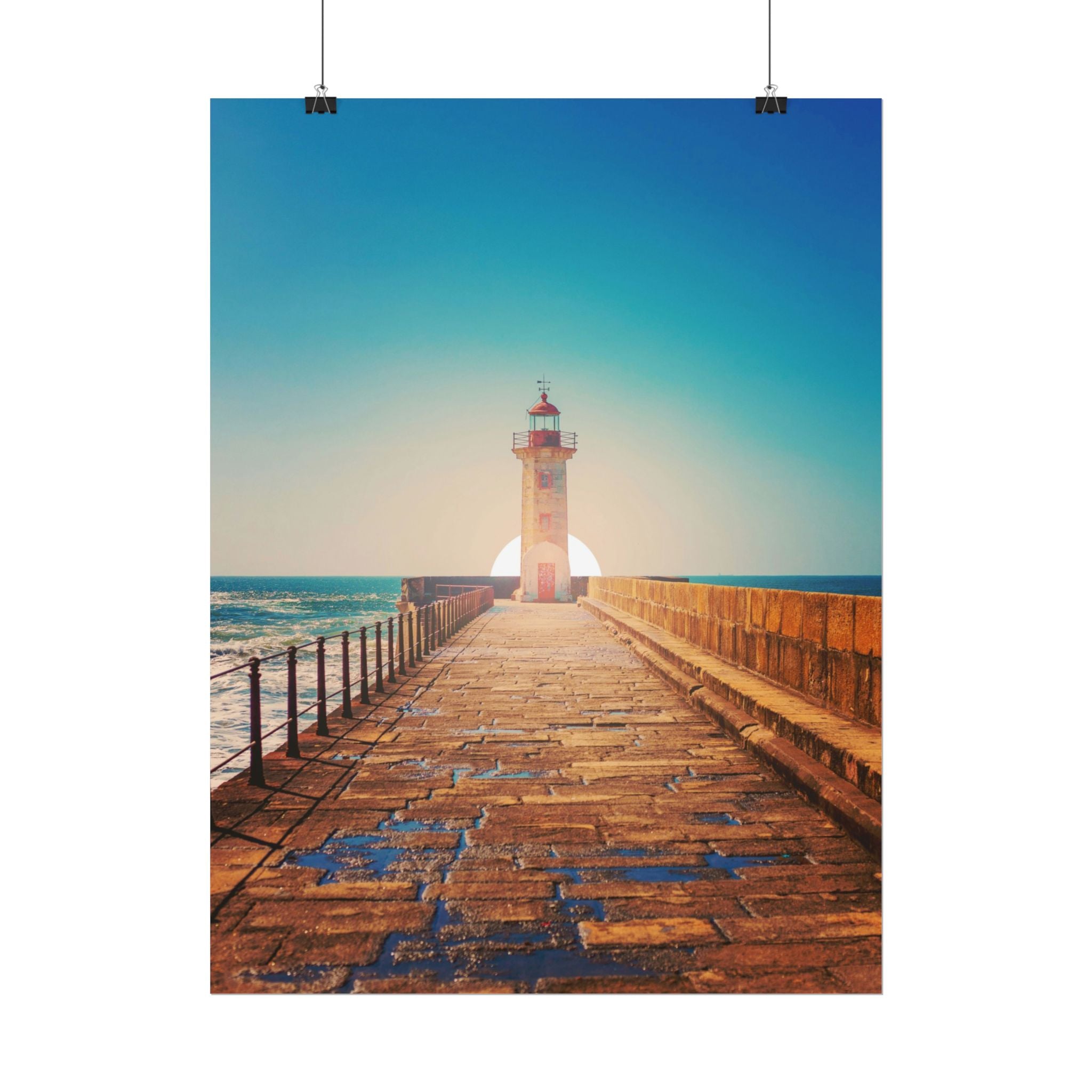 lighthouse-on-rock-poster-print-coastal-wall-art-nautical-decor-beach-house-decoration-seaside-wall-sunset-wall-decor