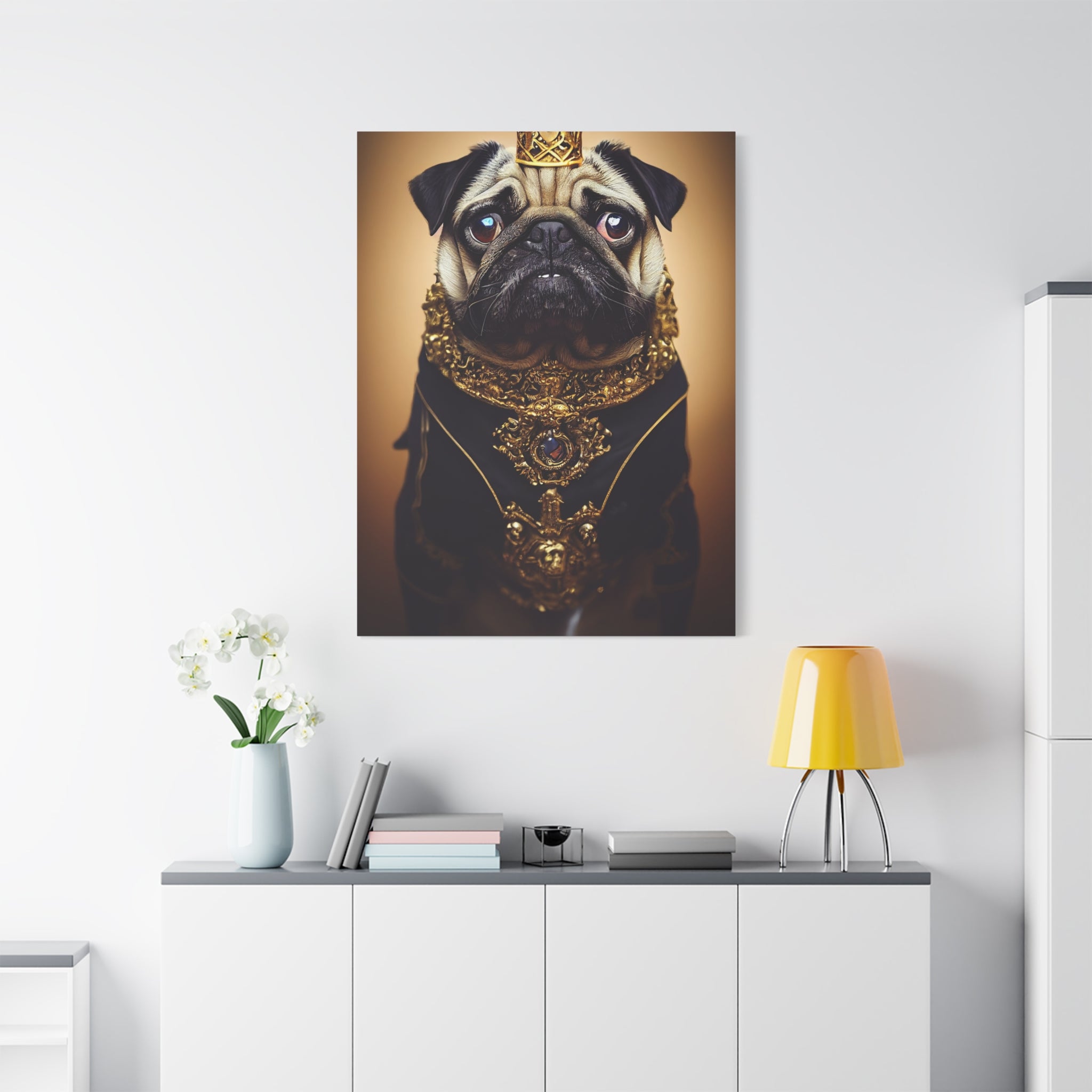 canvas-print-pug-crown-funny-jewelry-wall-art-decor-stretched-matte-canvas-home-living-room-decoration-dog-lover-gift-animal-