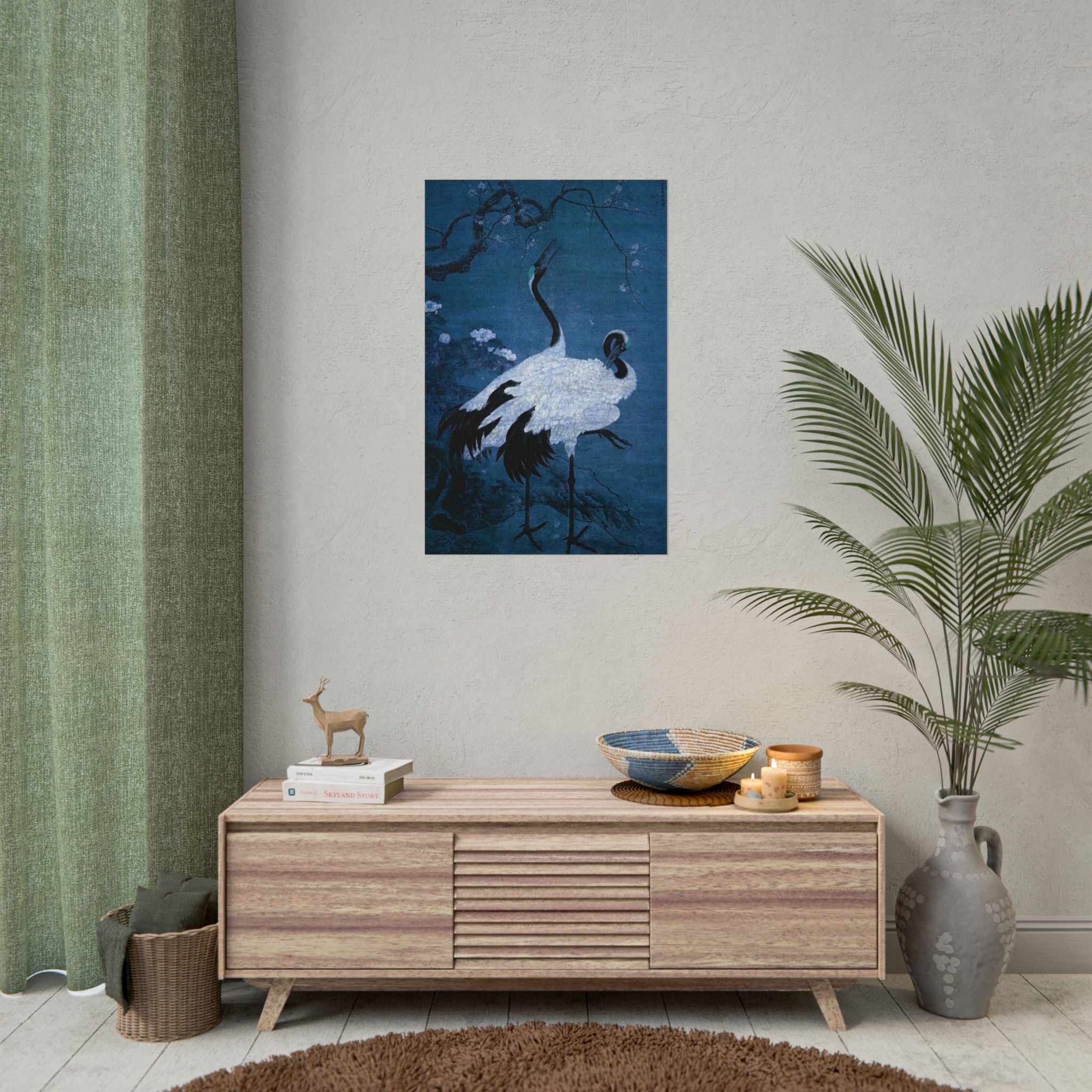 snow-plum-twin-cranes-painting-poster-wall-art-home-decor-nature-print-japanese-art-gift-cranes-wall-decor-cranes-poster-prin