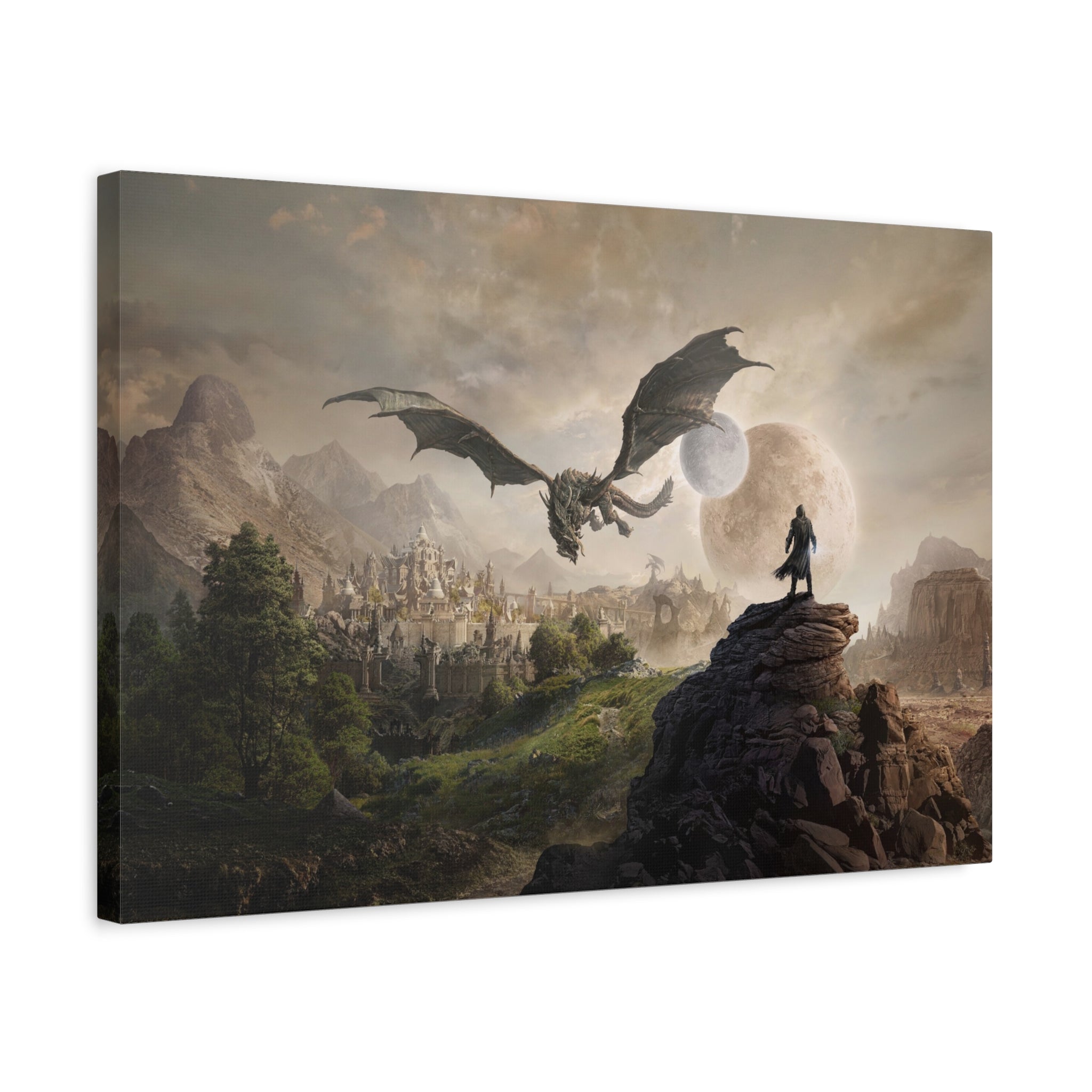 The Elder Scrolls Skyrim Canvas Wall Art - Dragon Moon Game Canvas Print Room Decor, Gaming Wall Art, Skyrim Gift