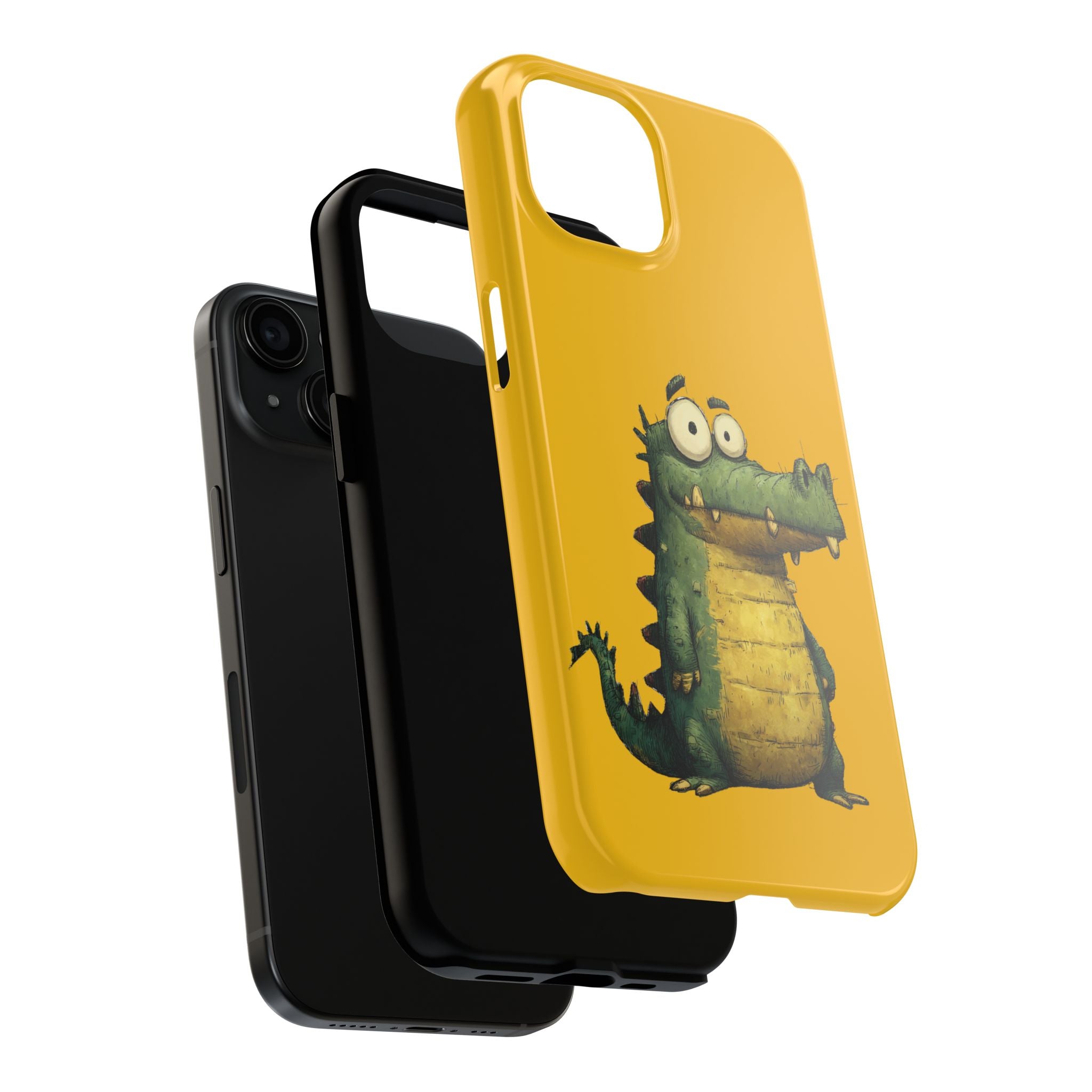 Quirky Funny Alligator iPhone Tough Case - Kawaii Animal Phone Cover - Crocodile Protective Phone Cover - Yellow iPhone Case