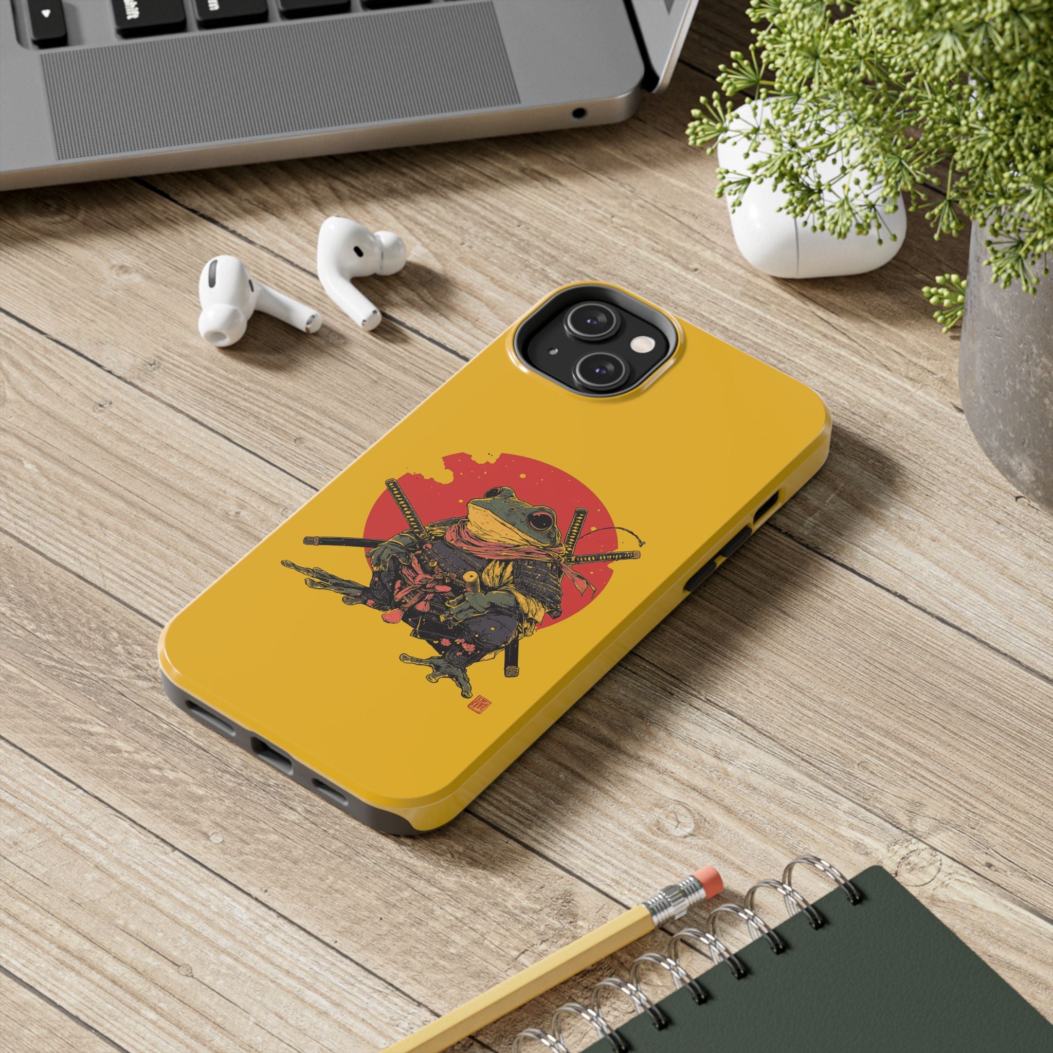 retro-vintage-ninja-frog-iphone-tough-case-red-sun-japanese-samurai-frog-design-ninja-warrior-yellow-iphone-hard-cover