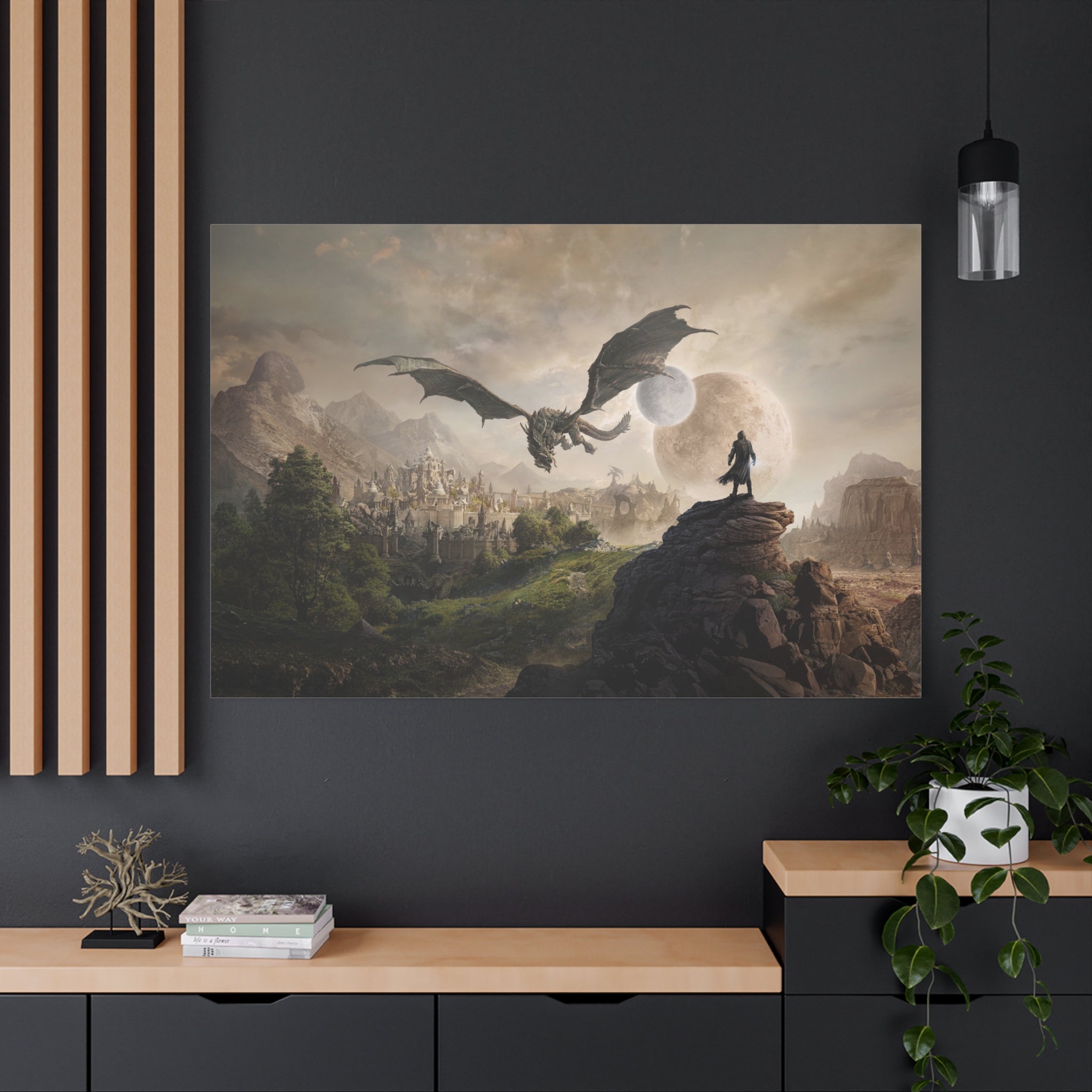 The Elder Scrolls Skyrim Canvas Wall Art - Dragon Moon Game Canvas Print Room Decor, Gaming Wall Art, Skyrim Gift