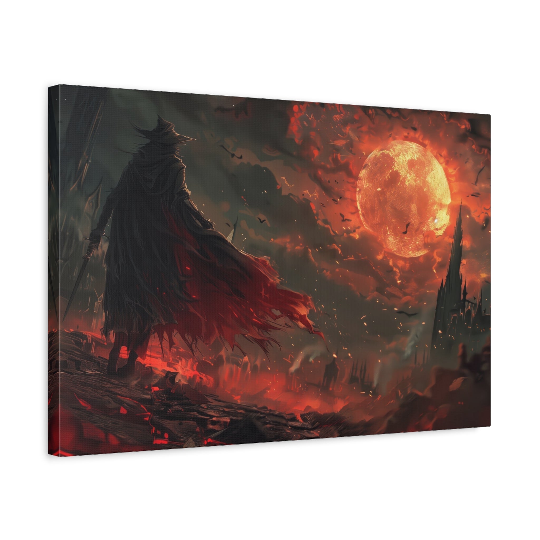 Bloodborne The Hunter Canvas Wall Art, Red Moon, Home Wall Decor, Game Wall Art Print