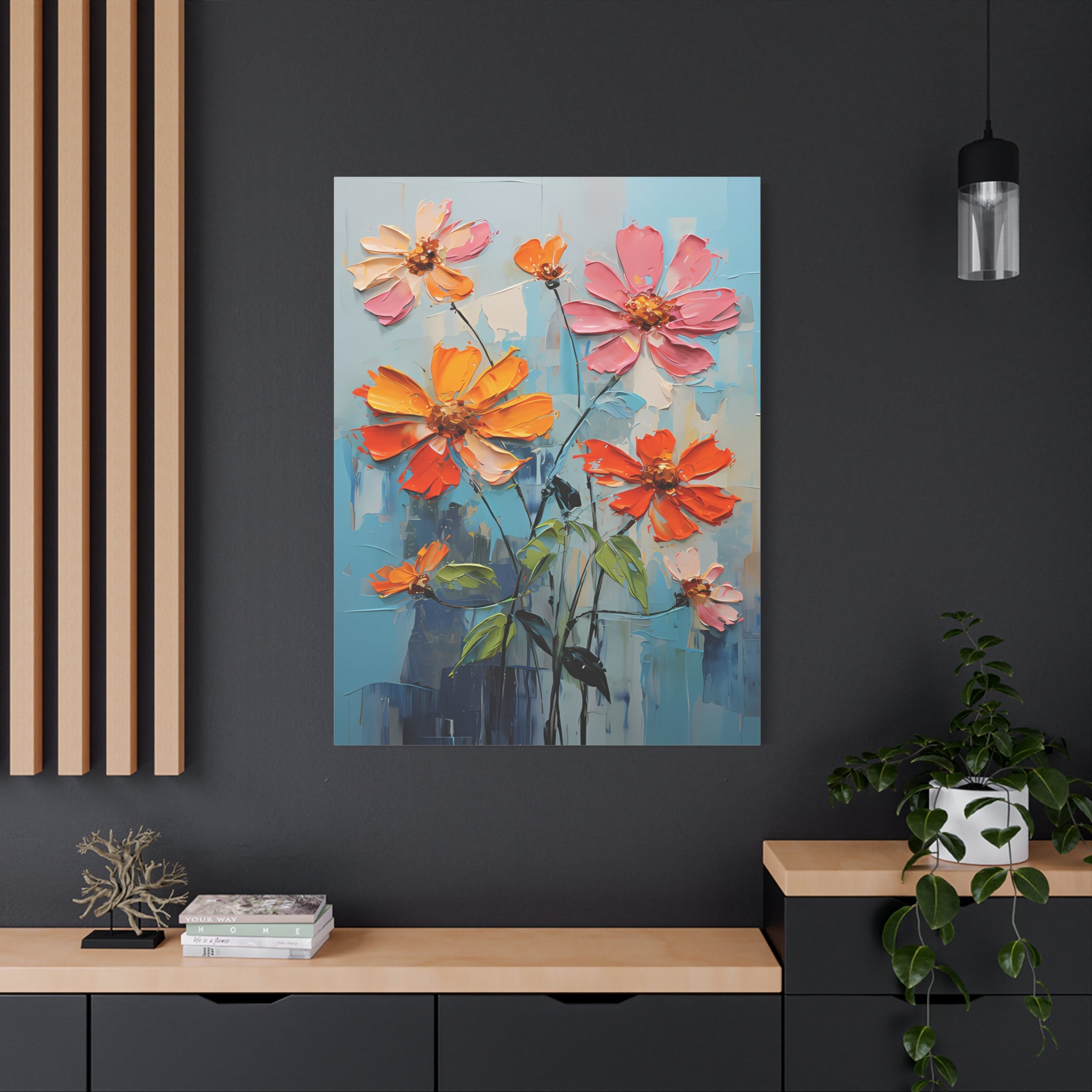 canvas-print-zinnia-flowers-impasto-matte-stretched-art-floral-wall-decor-botanical-artwork-impressionist-painting-reproducti