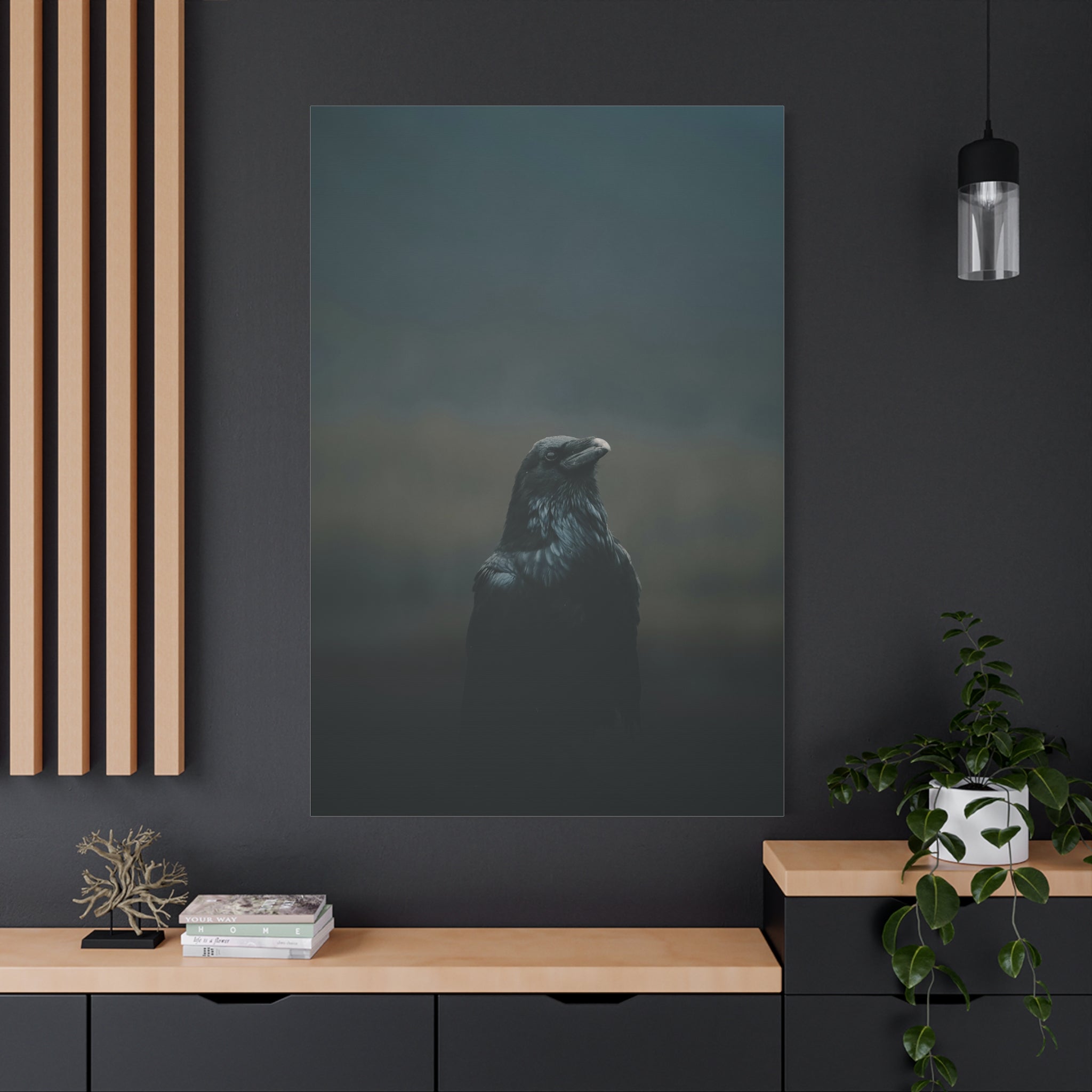 raven-canvas-print-raven-decor-matte-stretched-wall-art-bird-lover-gift-gothic-home-decor-halloween-picture-raven-art-print