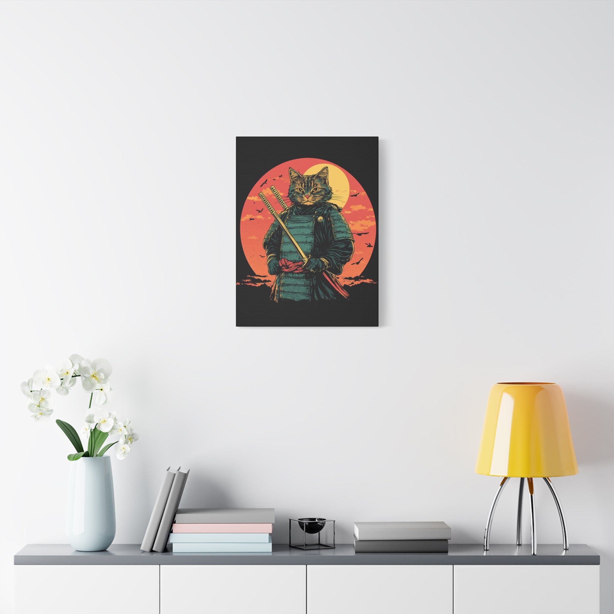 canvas-wall-art-samurai-cat-japanese-style-sunset-retro-wall-decor-stretched-matte-canvas-wall-hanging-home-decor-retro-wall-