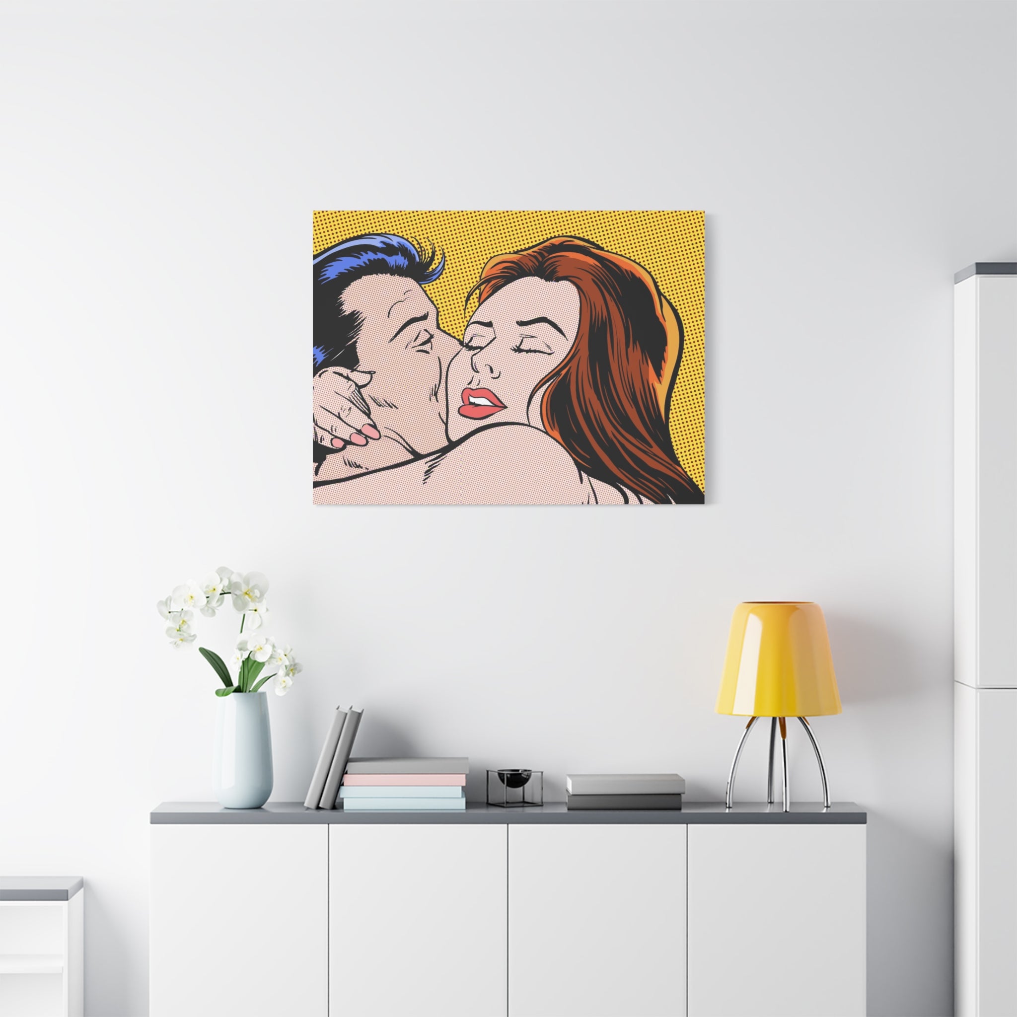 pop-art-canvas-print-retro-wall-art-stretched-matte-canvas-kiss-love-home-decor-wall-decor-poster-decorative-art-gift
