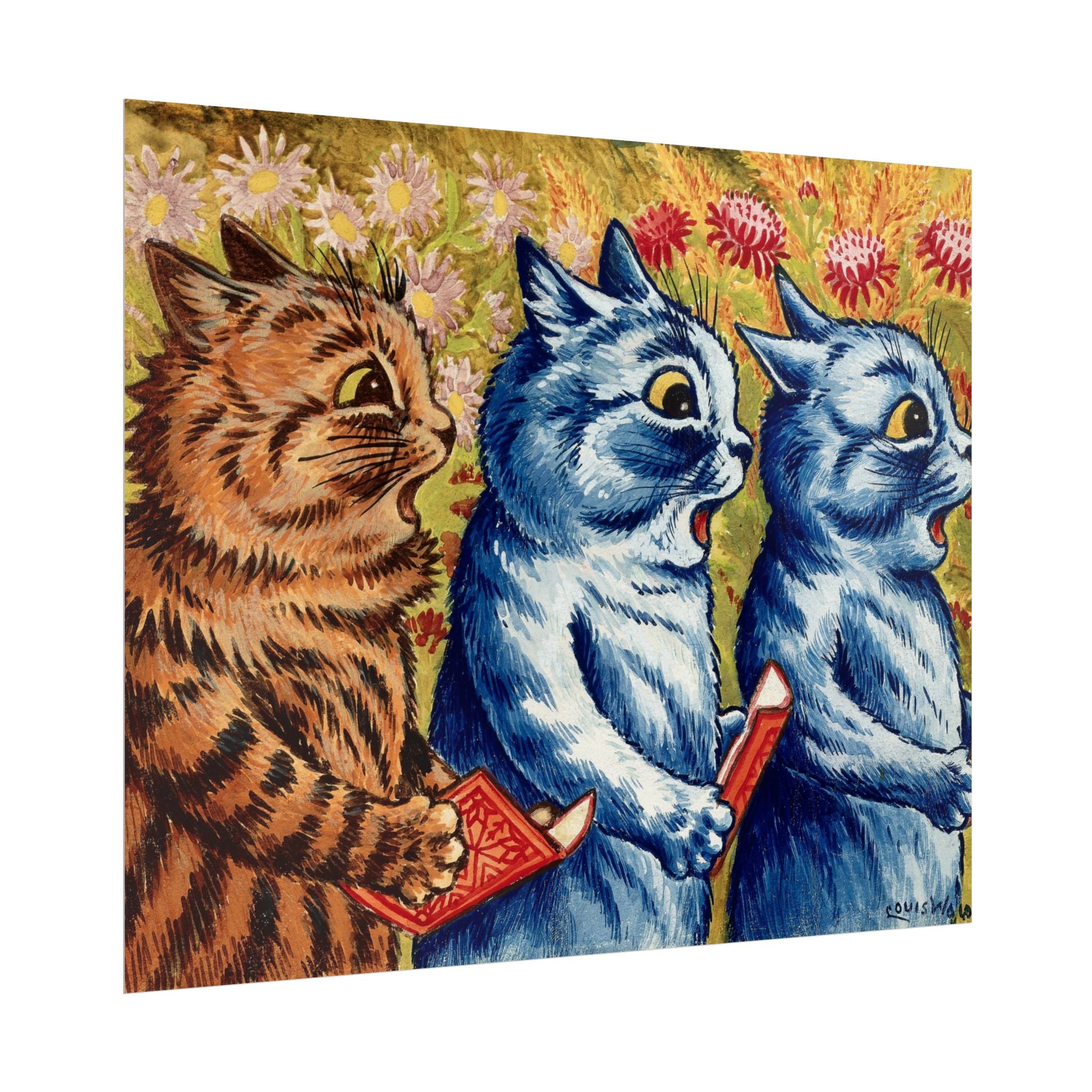 louis-wain-cat-poster-print-gouache-art-three-cats-singing-wall-decor-cat-print-home-office-decoration-unique-cat-louis-wain-