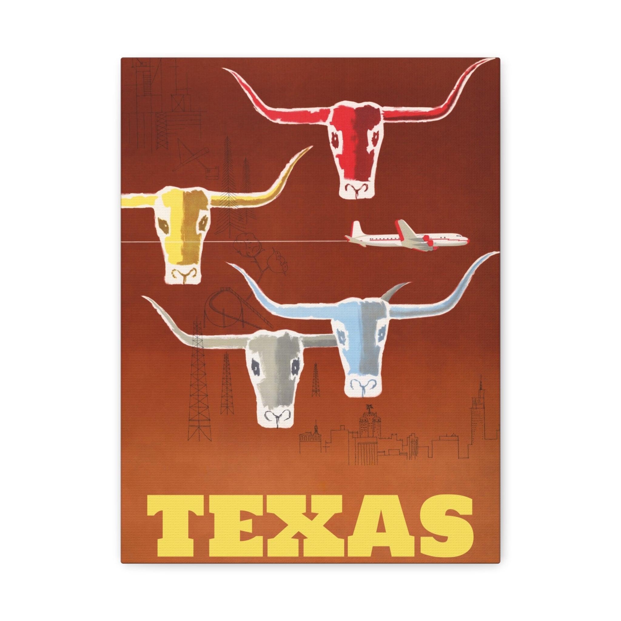 canvas-print-texas-travel-wall-art-texas-decor-longhorn-skull-matte-stretched-artwork-texas-gift-lone-star-state-souvenir