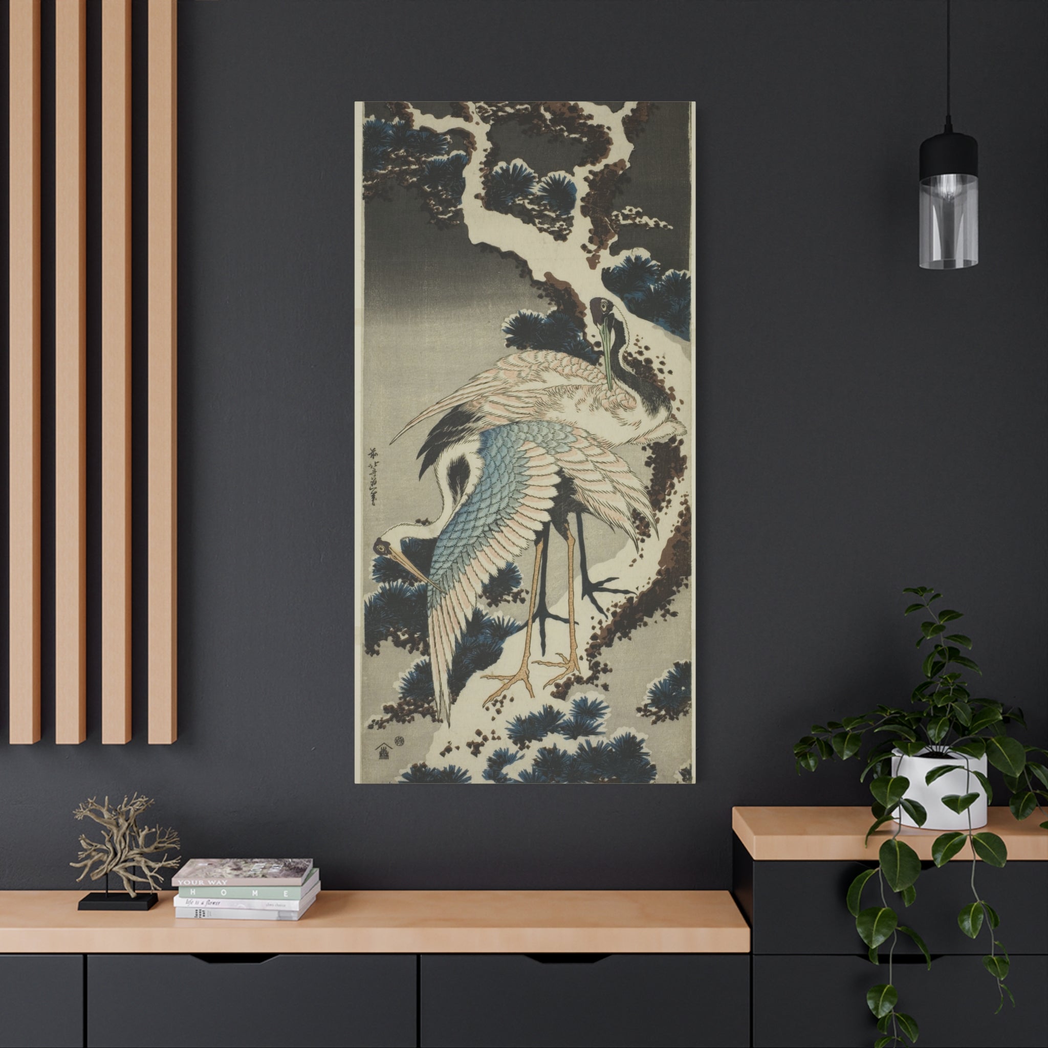 canvas-print-cranes-on-snow-covered-pine-katsushika-hokusai-art-japanese-art-decor-japanese-wall-art-matte-canvas