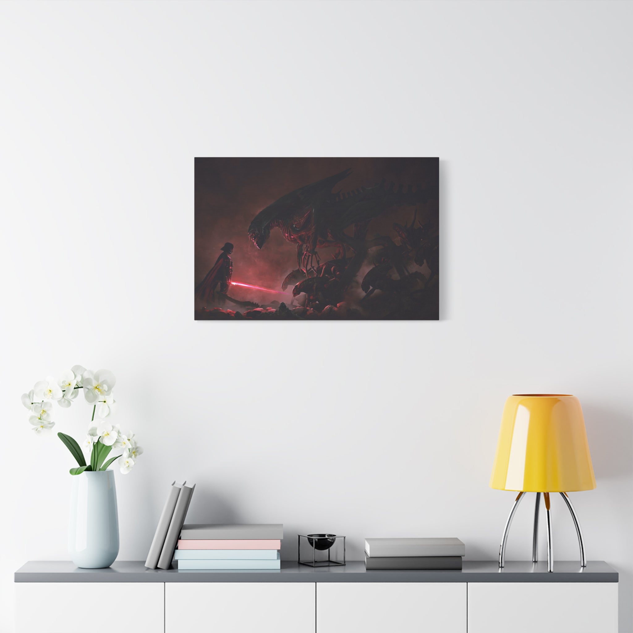 canvas-print-darth-vader-vs-aliens-xenomorph-star-wars-matte-canvas-stretched-1-25-wall-art-decor-home-office-decoration-sci-