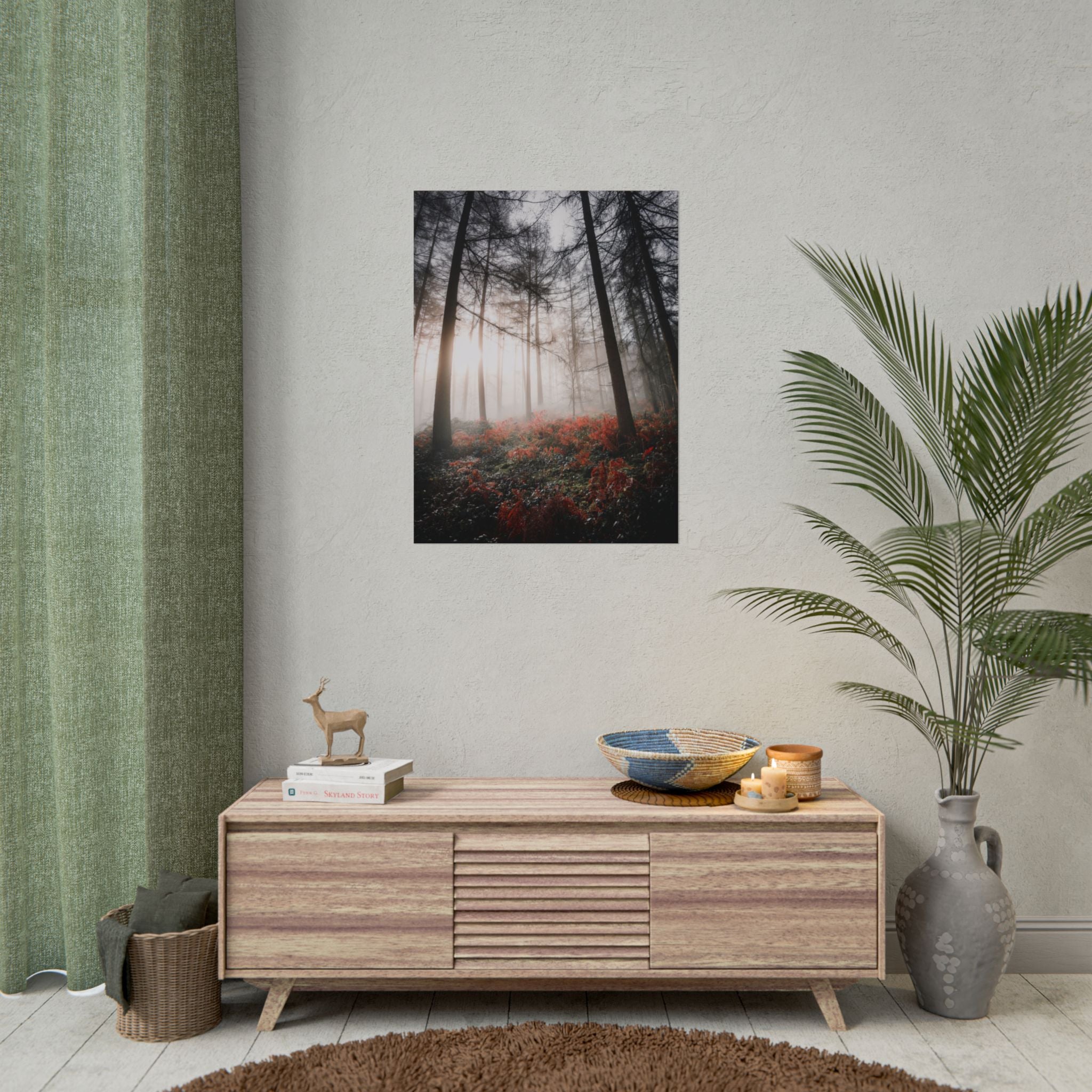 poster-print-misty-woods-art-living-room-wall-decor-sunlight-forest-landscape-aesthetic-nature-art-nature-artwork-poster-gift