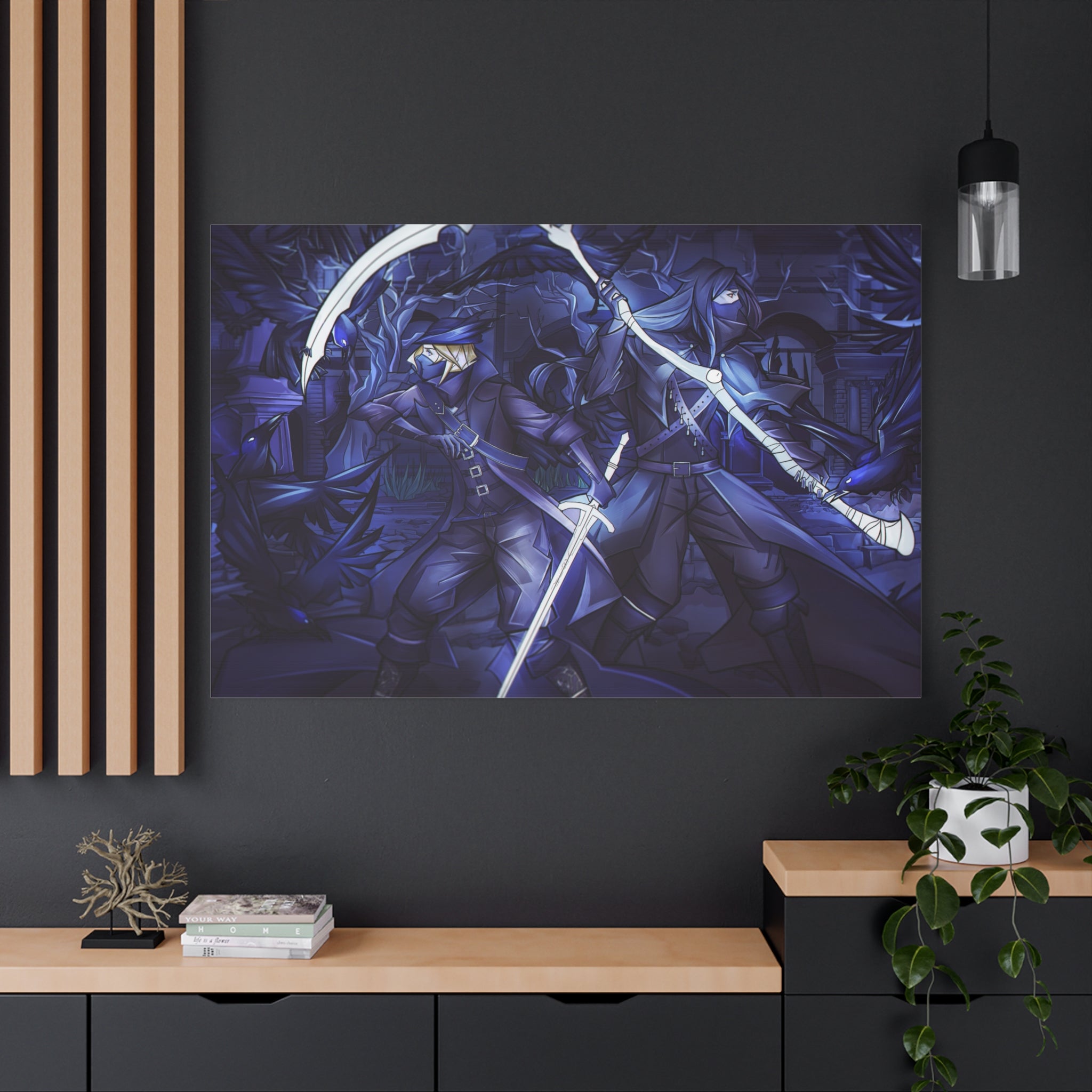 Bloodborne The Hunter Old Blood Matte Canvas Wall Art — Crow Cloak Bird Sword - Stretched Home Decor, Game Wall Print