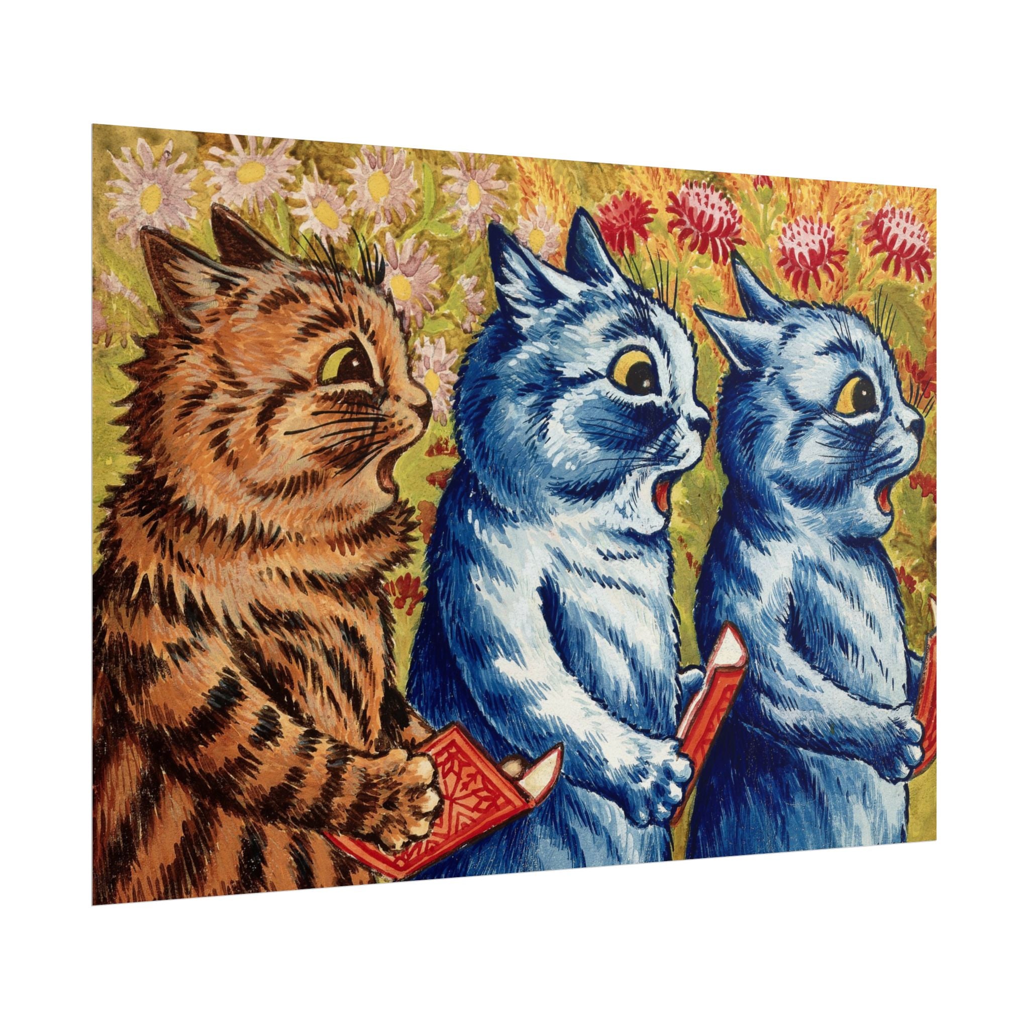 louis-wain-cat-poster-print-gouache-art-three-cats-singing-wall-decor-cat-print-home-office-decoration-unique-cat-louis-wain-