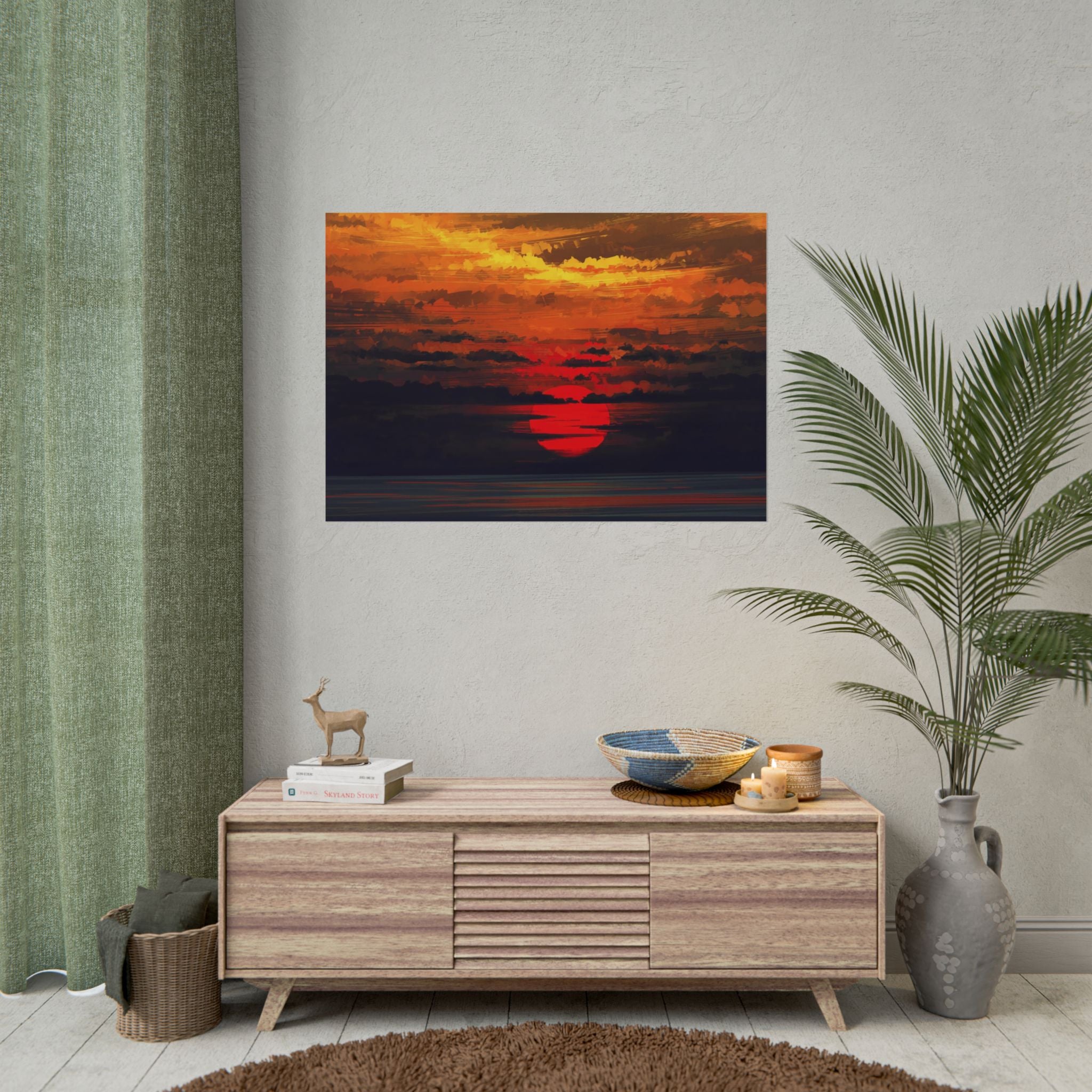 red-sunset-landscape-poster-print-cozy-home-decor-living-room-decor-farm-house-wall-decor-house-warming-gift