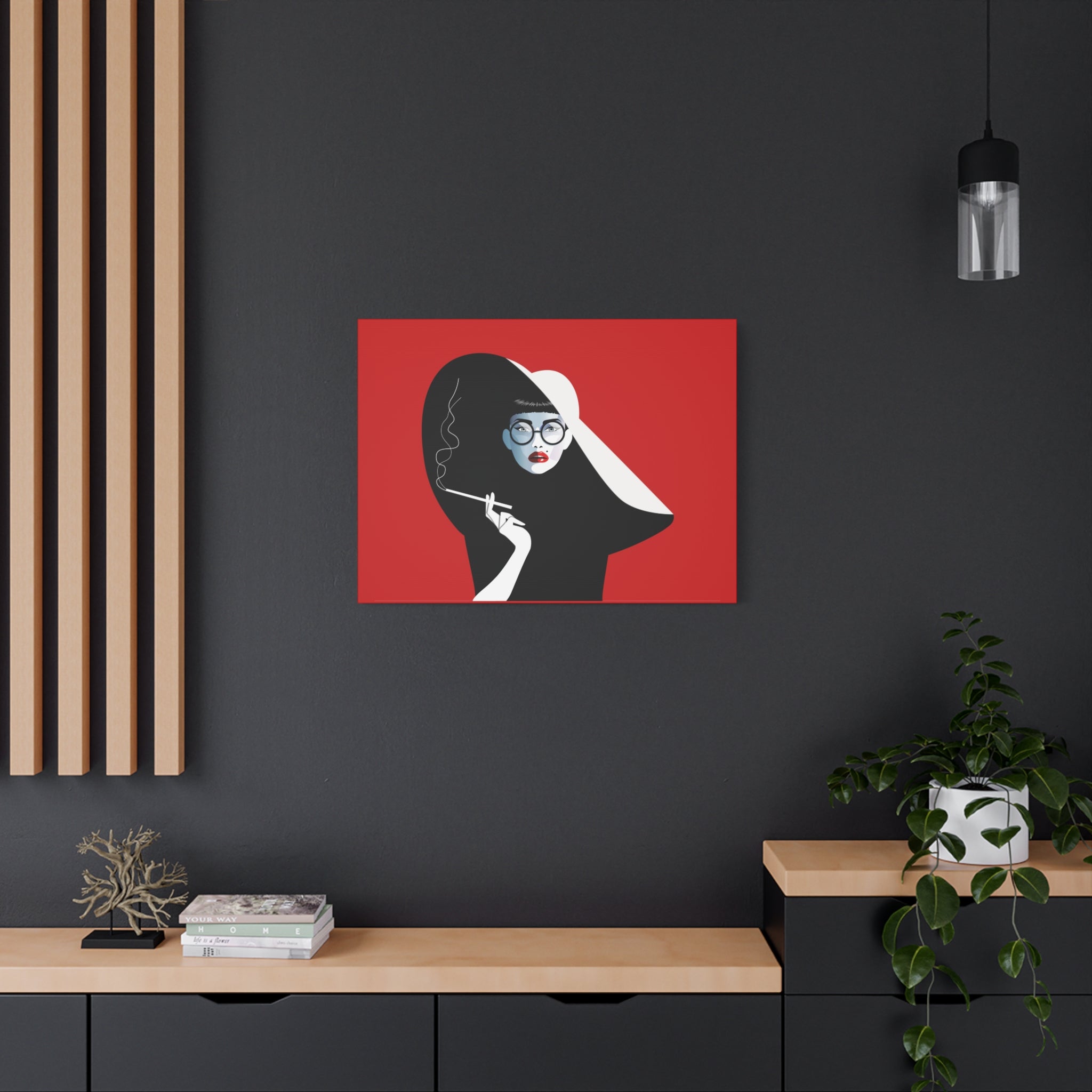 canvas-print-woman-smoking-cigarettes-wall-decor-woman-with-a-hat-style-stretched-matte-canvas-home-decor-living-room