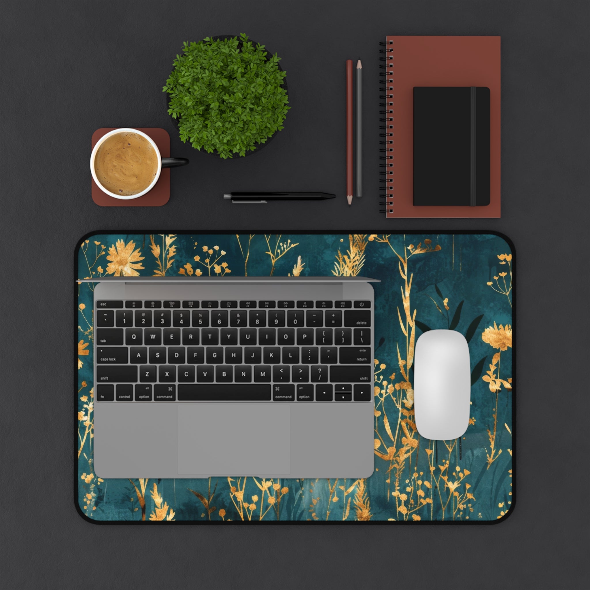 chic-gold-flower-mouse-pad-elegant-desk-accessory-stylish-desk-mat-for-home-office-turquoise-aesthetic-desk-pad