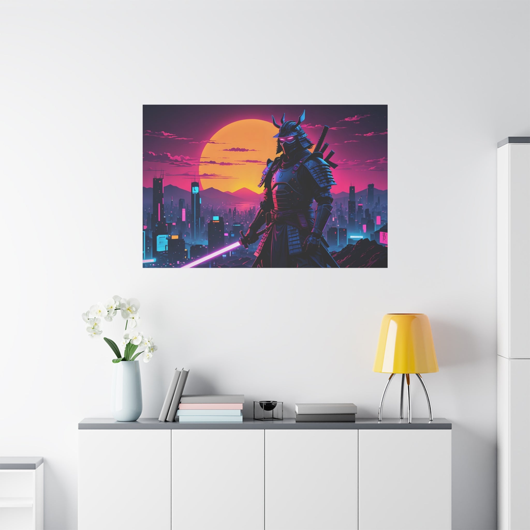 canvas-print-samurai-retrowave-synthawave-wall-art-poster-gift-for-anime-fans-home-decor-japanese-art-retro-aesthetic-dorm-ro