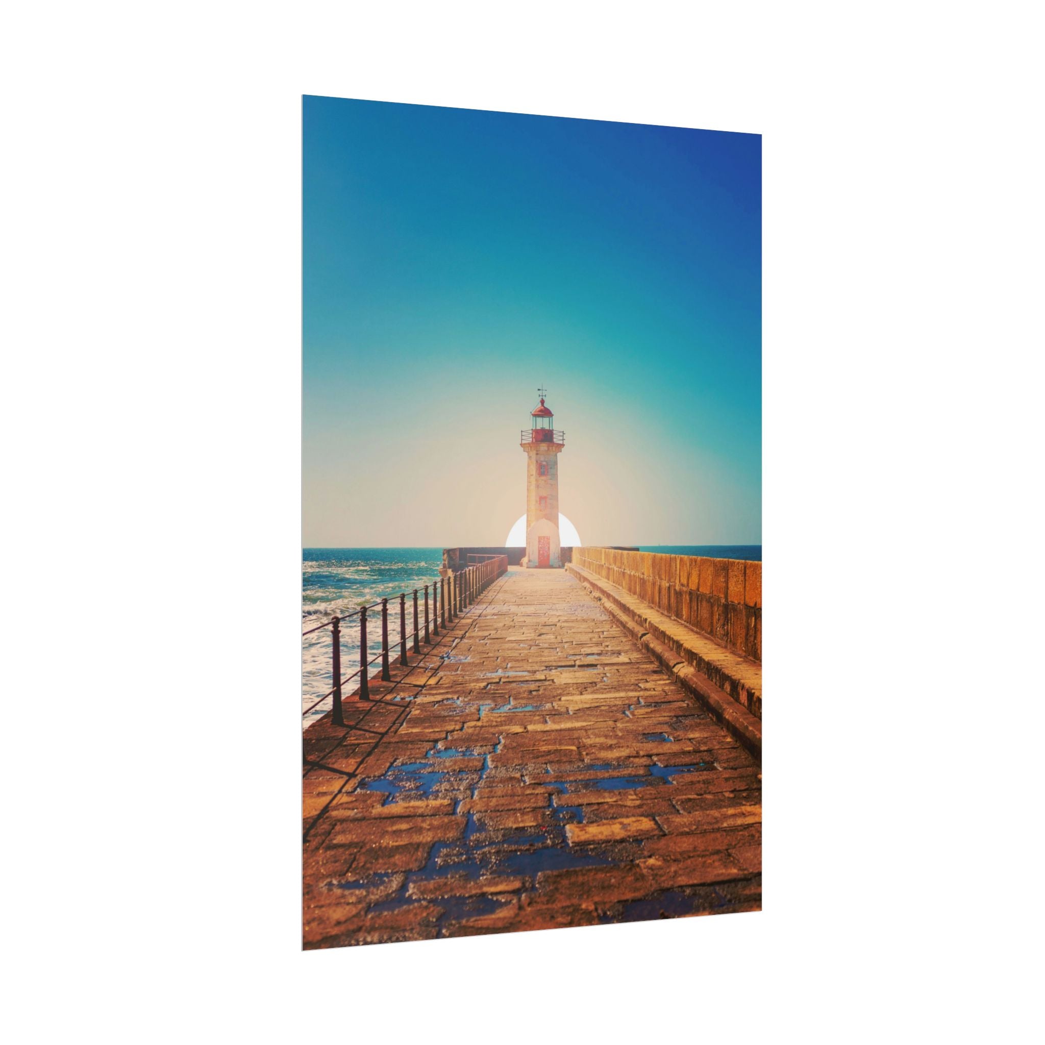 lighthouse-on-rock-poster-print-coastal-wall-art-nautical-decor-beach-house-decoration-seaside-wall-sunset-wall-decor