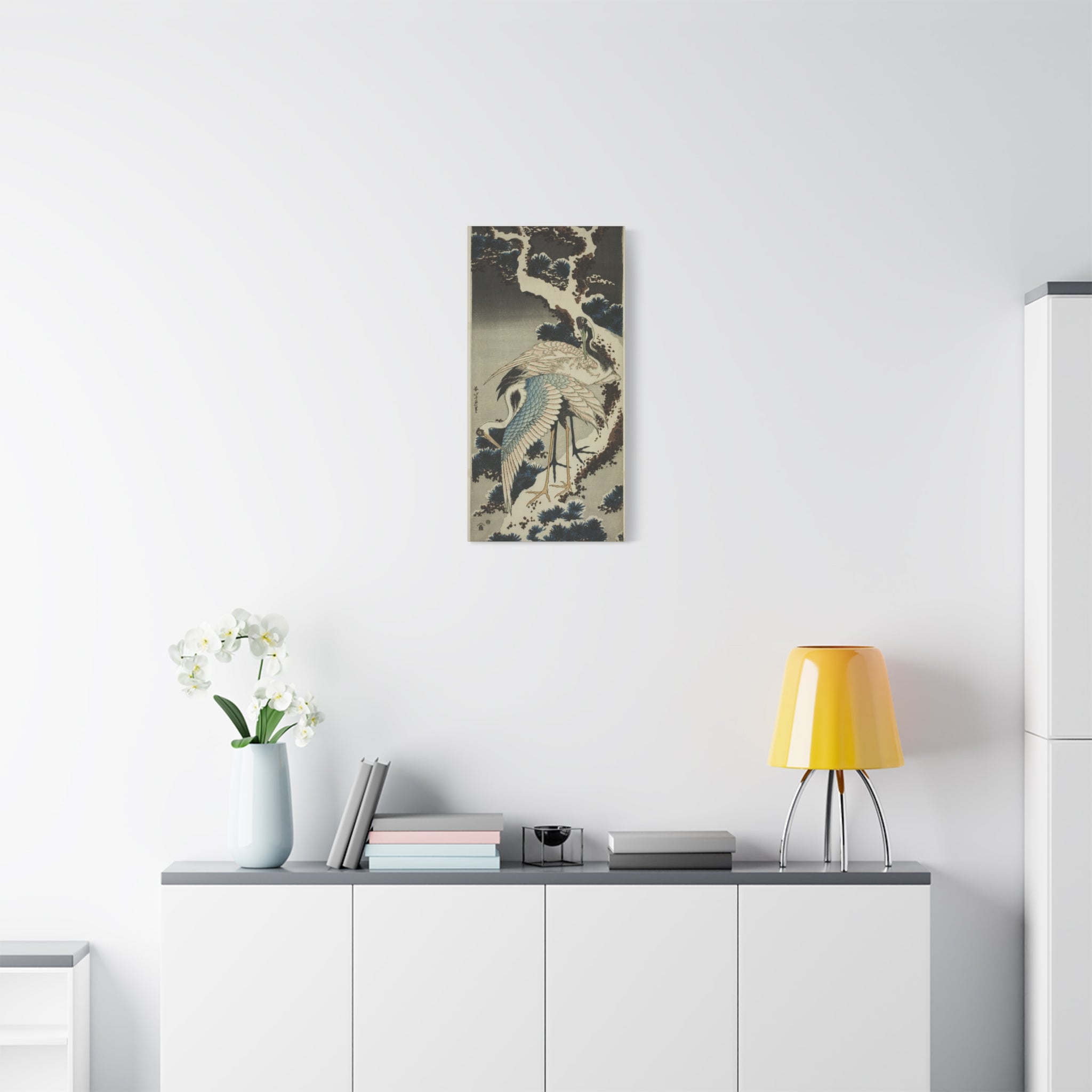 canvas-print-cranes-on-snow-covered-pine-katsushika-hokusai-art-japanese-art-decor-japanese-wall-art-matte-canvas