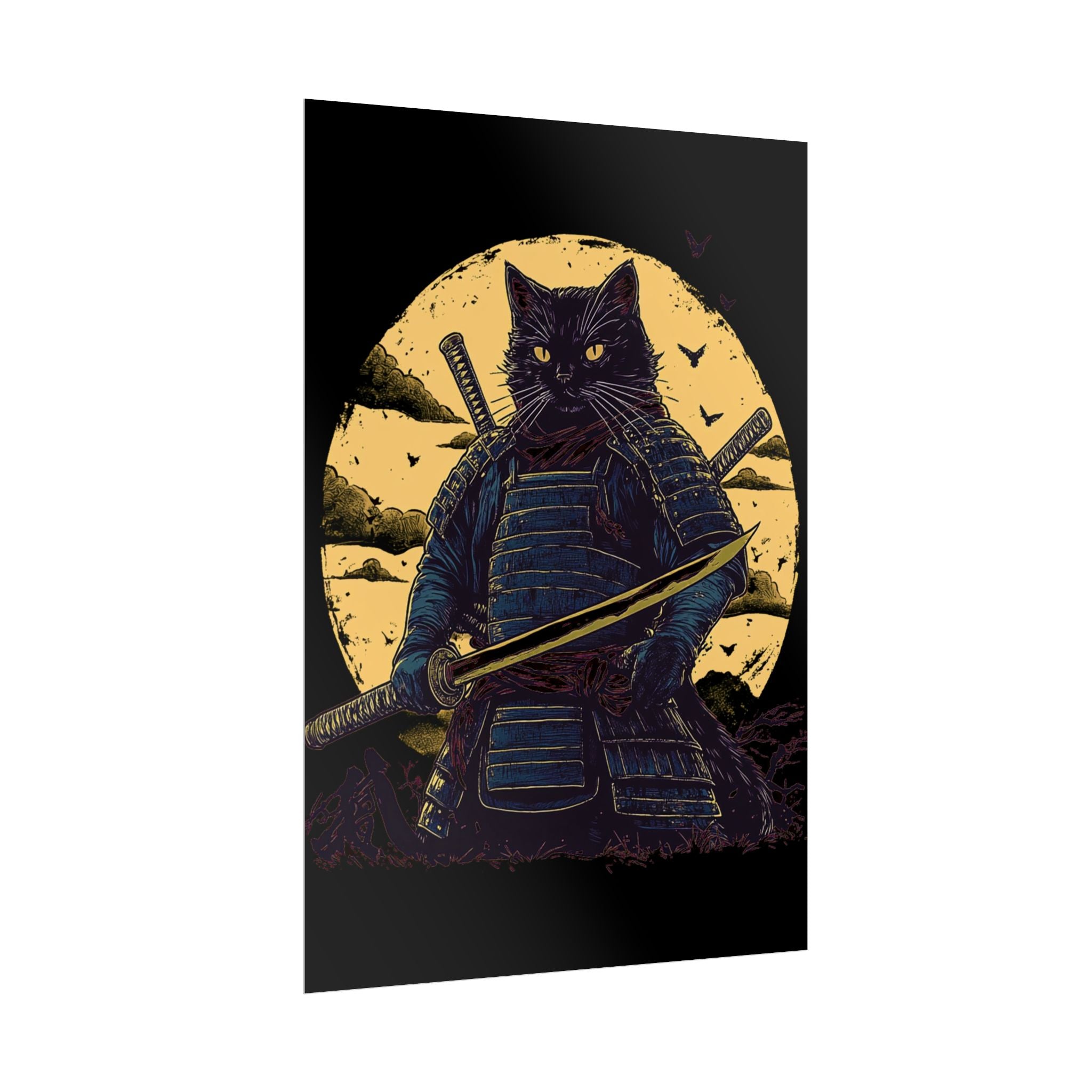 retro-wall-art-samurai-cat-japanese-style-sunset-rolled-posters-home-decor-wall-hanging-poster-gift-japanese-art-poster