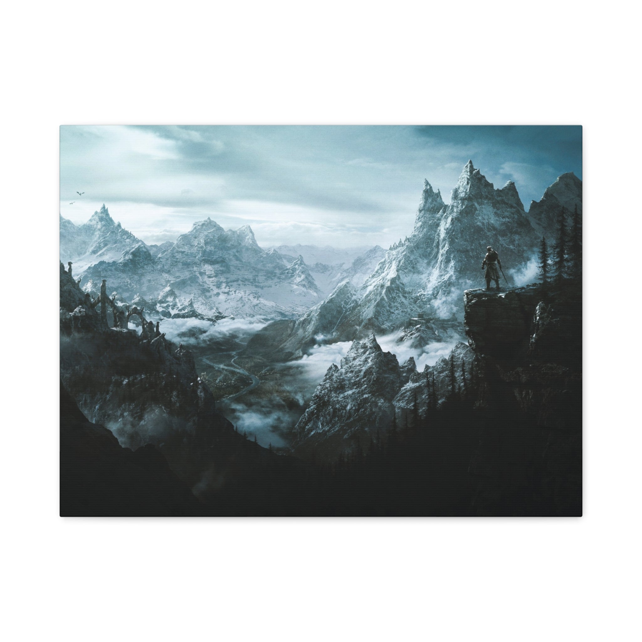 The Elder Scrolls Skyrim Canvas Wall Art - Dragon Game Canvas Print, Room Decor, Gaming Wall Art, Skyrim Landscape Gift