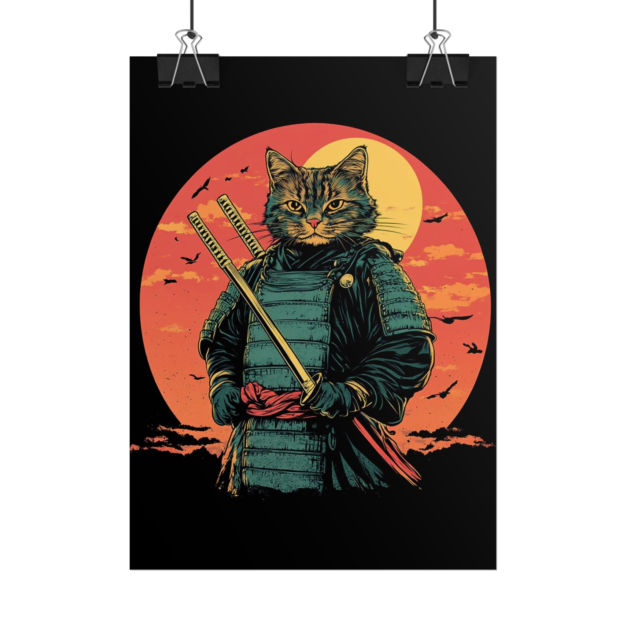 retro-wall-art-samurai-cat-japanese-style-sunset-rolled-posters-home-decor-wall-hanging-poster-gift-japanese-art-poster-1