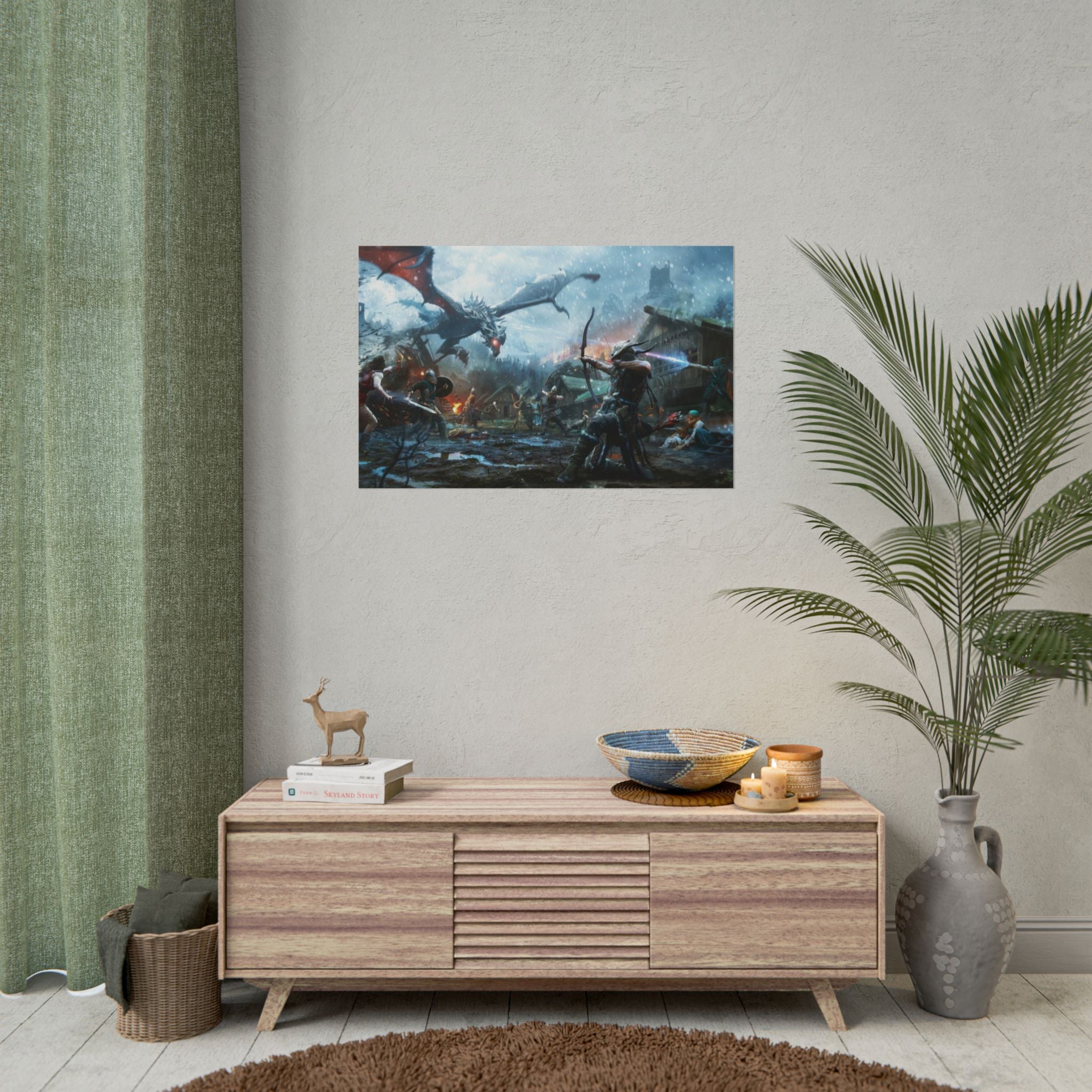 the-elder-scrolls-skyrim-poster-wall-art-dragon-archer-game-poster-print-room-decor-viking-warrior-gaming-wall