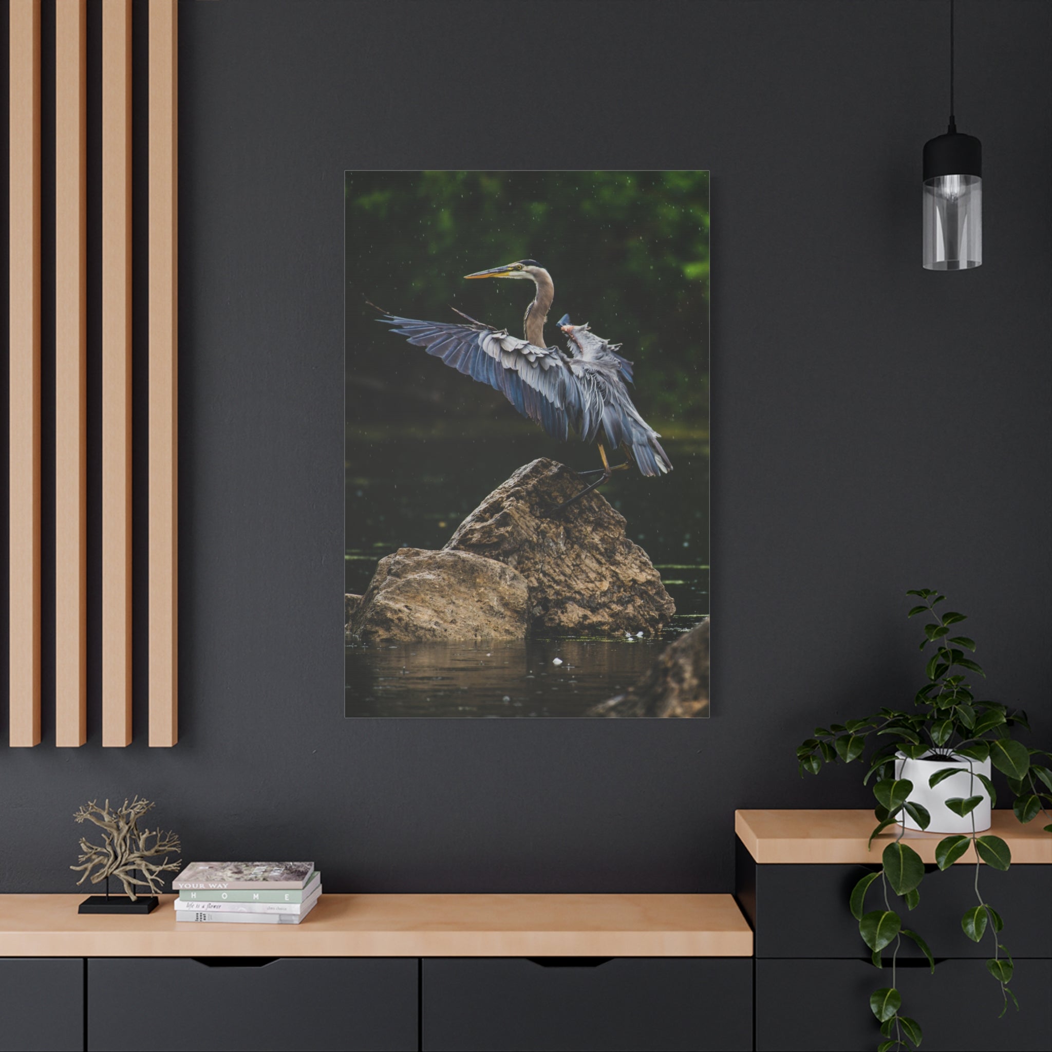 canvas-print-wall-art-great-blue-heron-matte-canvas-stretched-home-decor-bird-lover-gift-nature-wall-hanging-wildlife