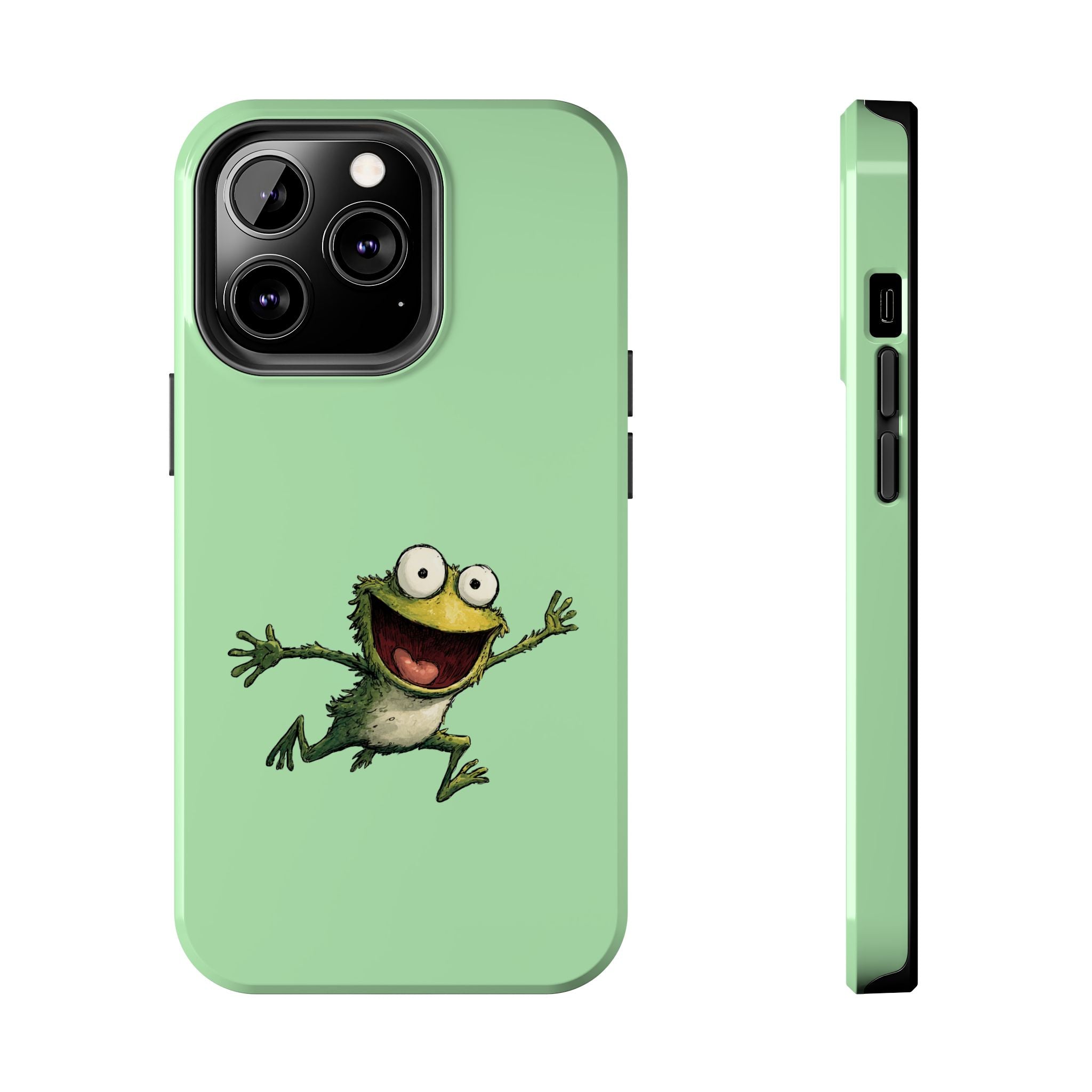 Quirky Funny Frog iPhone Tough Case - Kawaii Animal Phone Cover - Frog Protective Phone Cover - Green iPhone Case