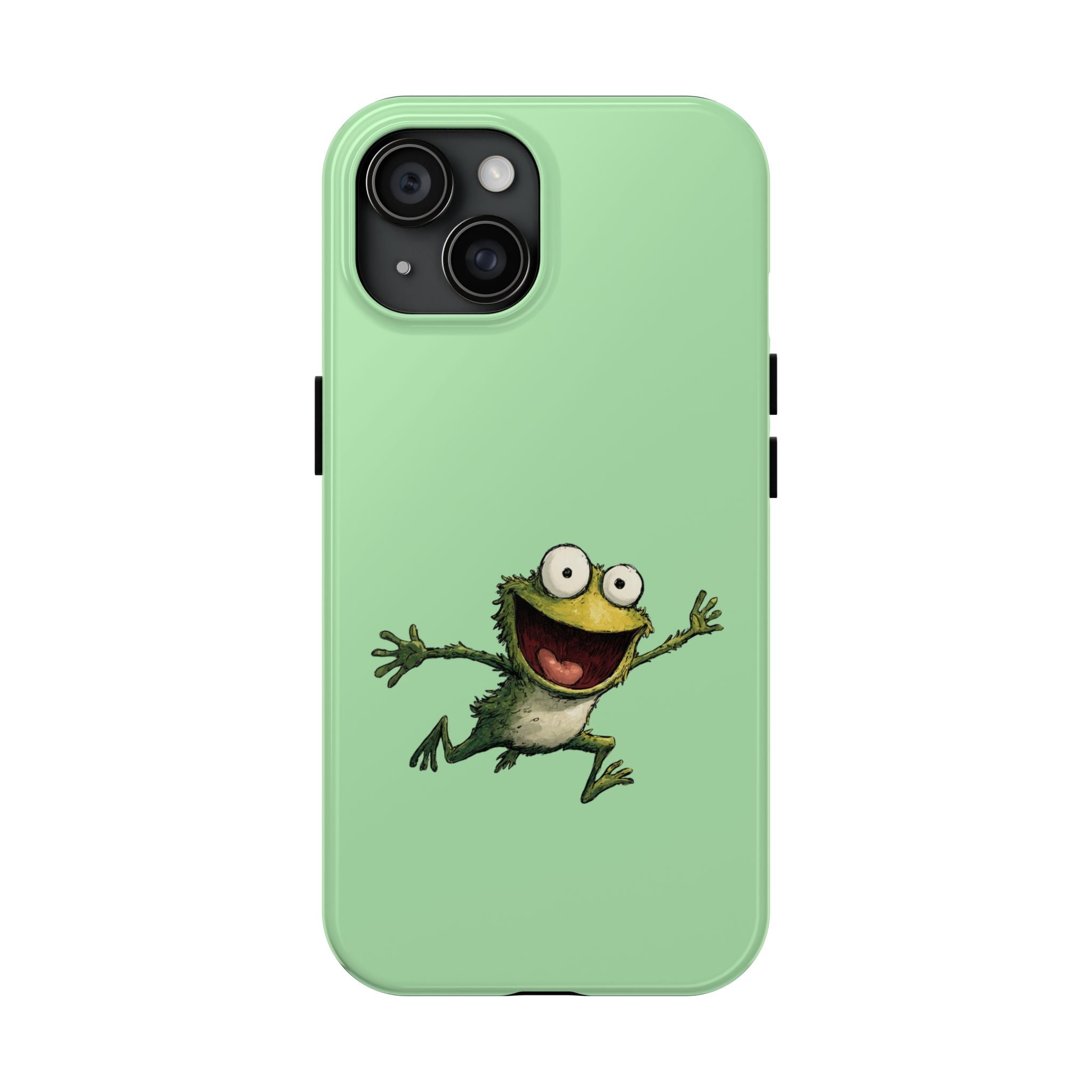 Quirky Funny Frog iPhone Tough Case - Kawaii Animal Phone Cover - Frog Protective Phone Cover - Green iPhone Case