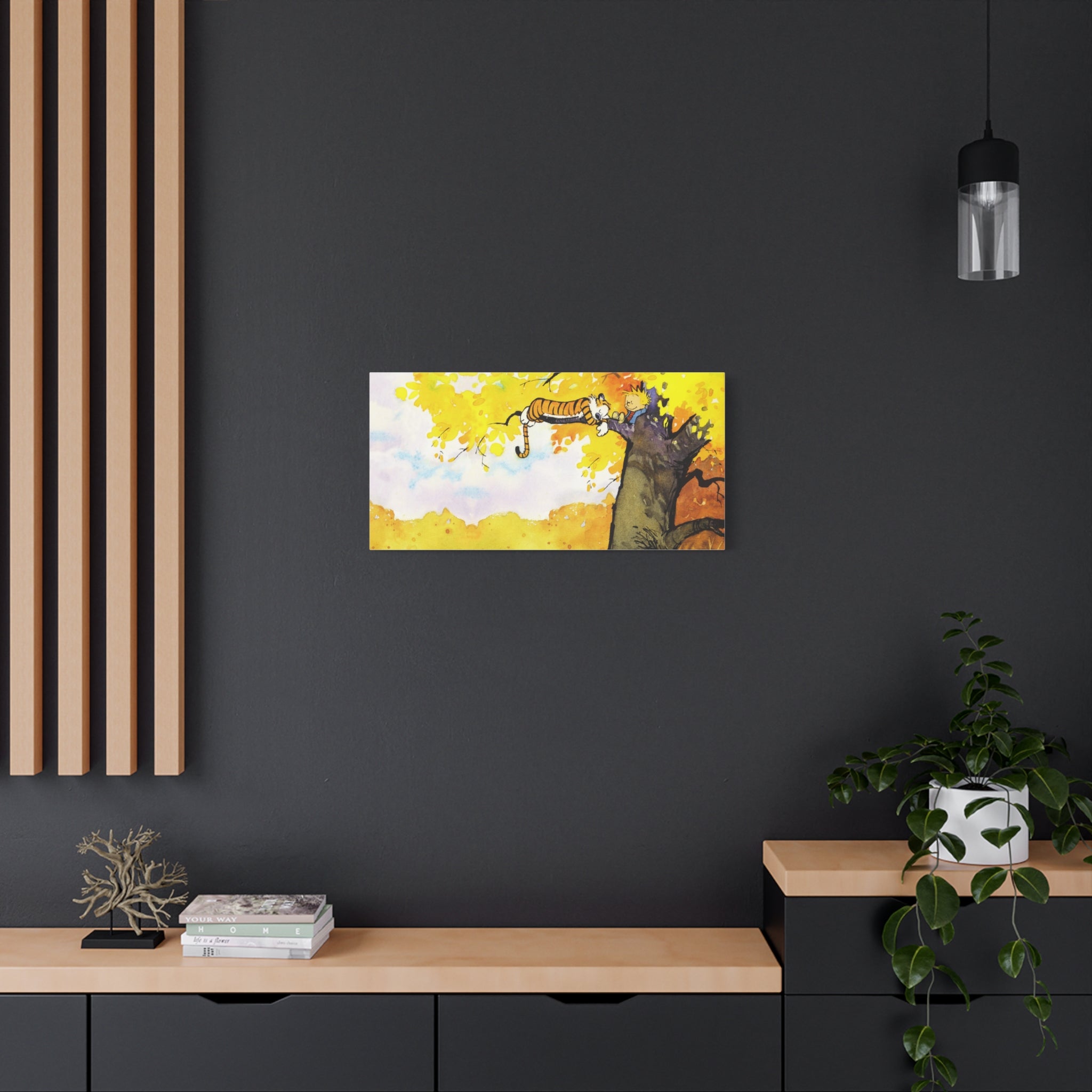 Calvin and Hobbes Canvas Wall Art - Nostalgic Comic Strip Canvas for Kids Room & Nursery Decor - Friendship Adventure Theme Print