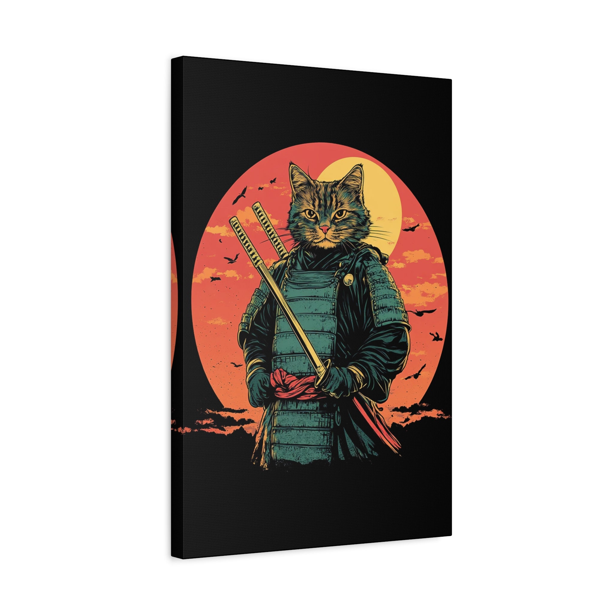 canvas-wall-art-samurai-cat-japanese-style-sunset-retro-wall-decor-stretched-matte-canvas-wall-hanging-home-decor-retro-wall-