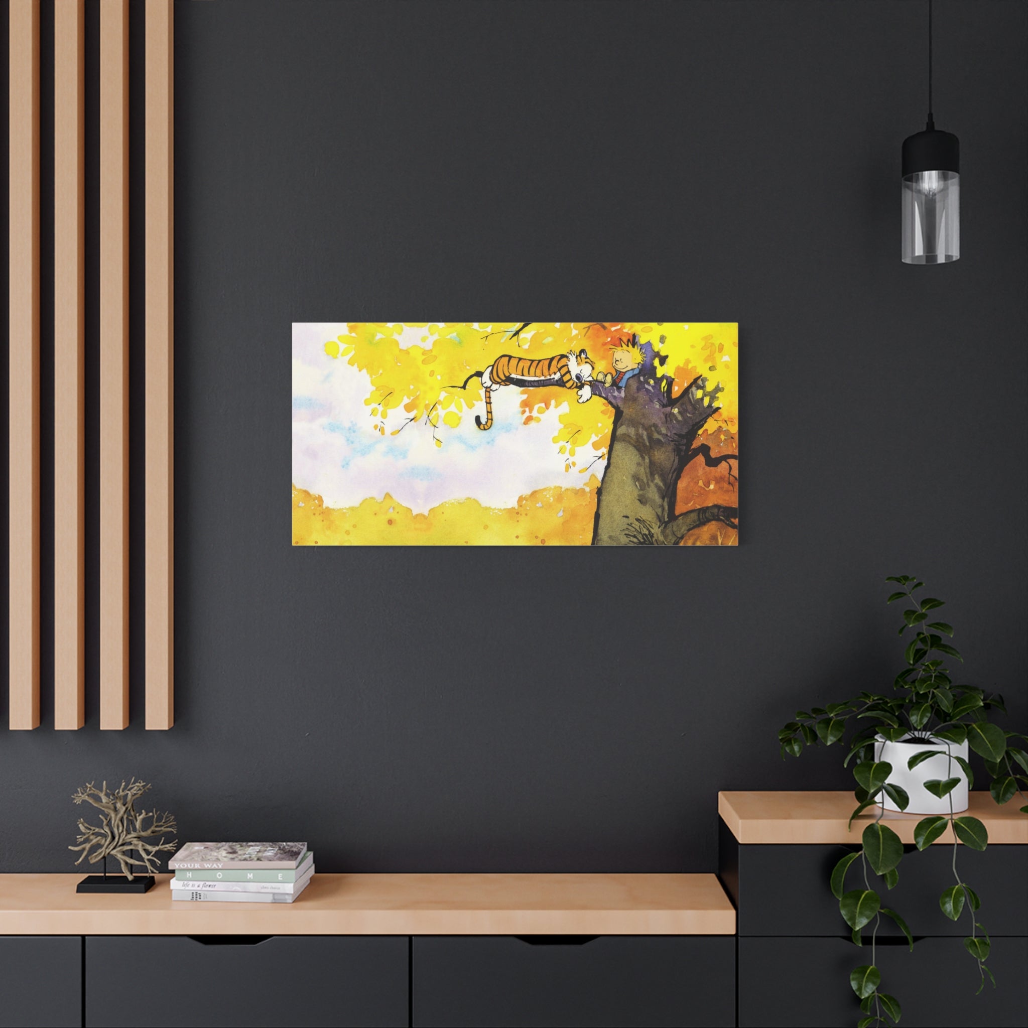 Calvin and Hobbes Canvas Wall Art - Nostalgic Comic Strip Canvas for Kids Room & Nursery Decor - Friendship Adventure Theme Print