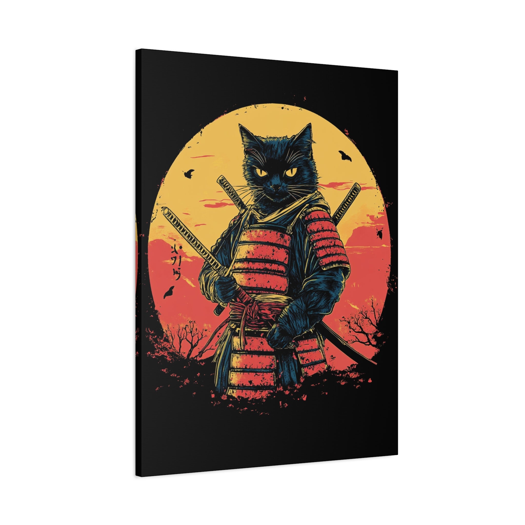 canvas-wall-art-samurai-cat-japanese-style-sunset-retro-wall-decor-stretched-matte-canvas-wall-hanging-home-decor-retro-wall-
