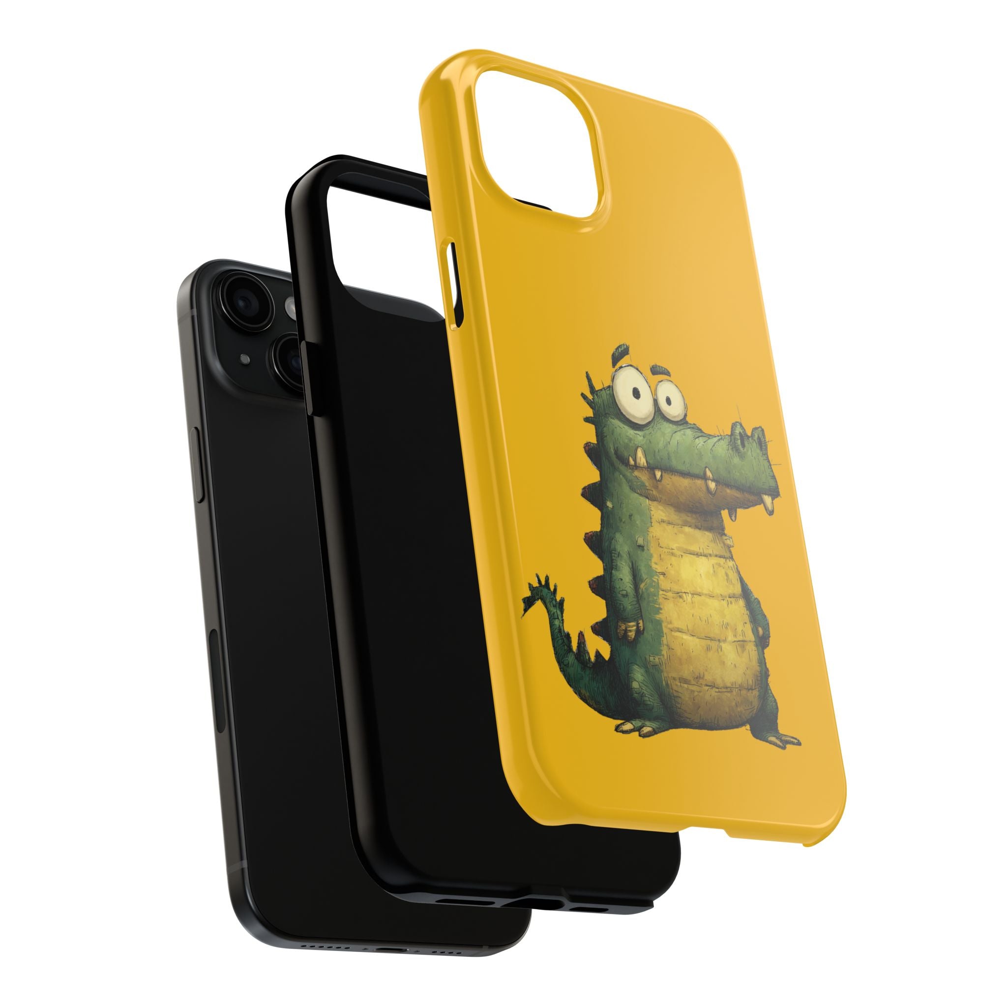 Quirky Funny Alligator iPhone Tough Case - Kawaii Animal Phone Cover - Crocodile Protective Phone Cover - Yellow iPhone Case