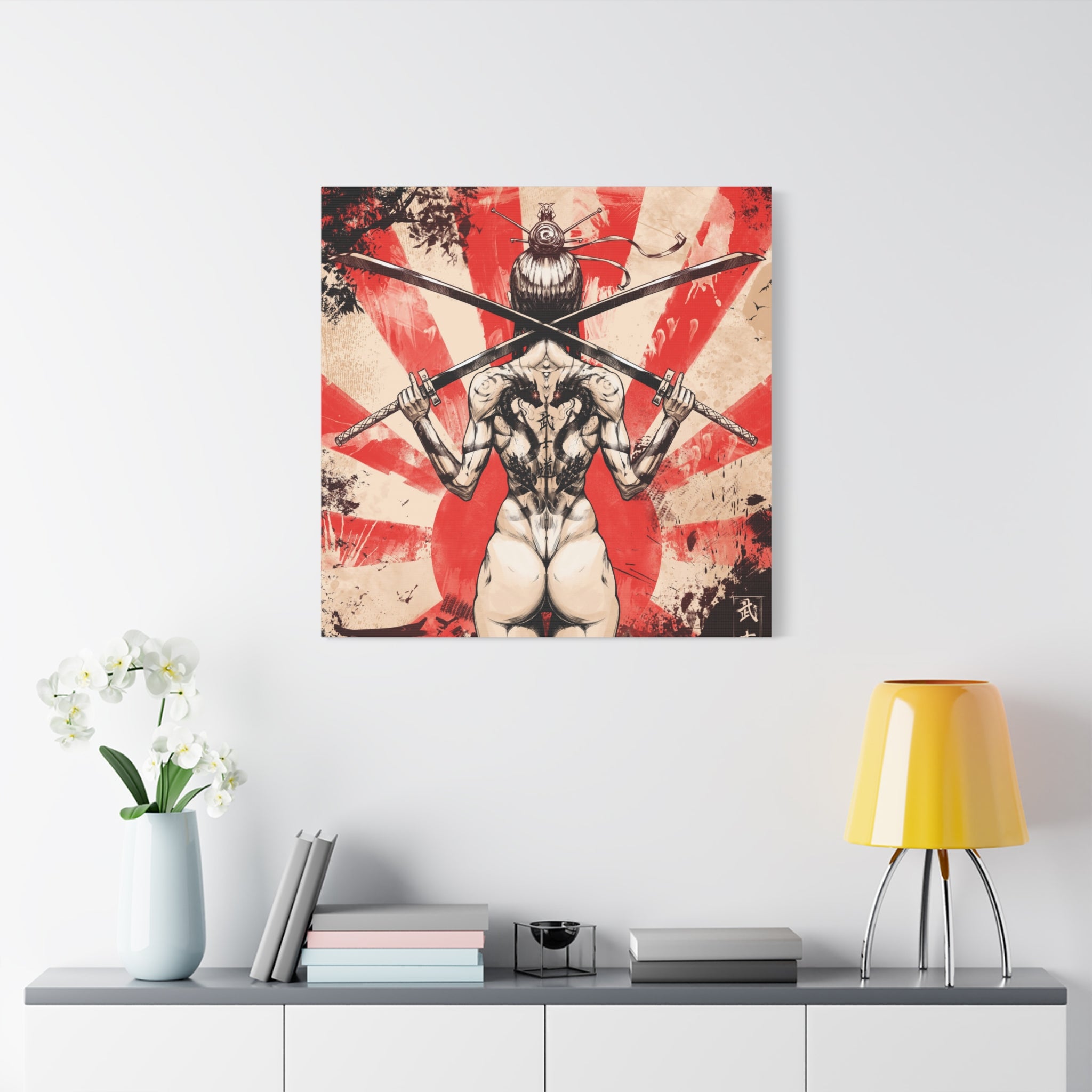 canvas-print-samurai-katana-dragon-tattoo-naked-woman-wall-decor-stretched-matte-japanese-art-asian-home-decoration-fantasy