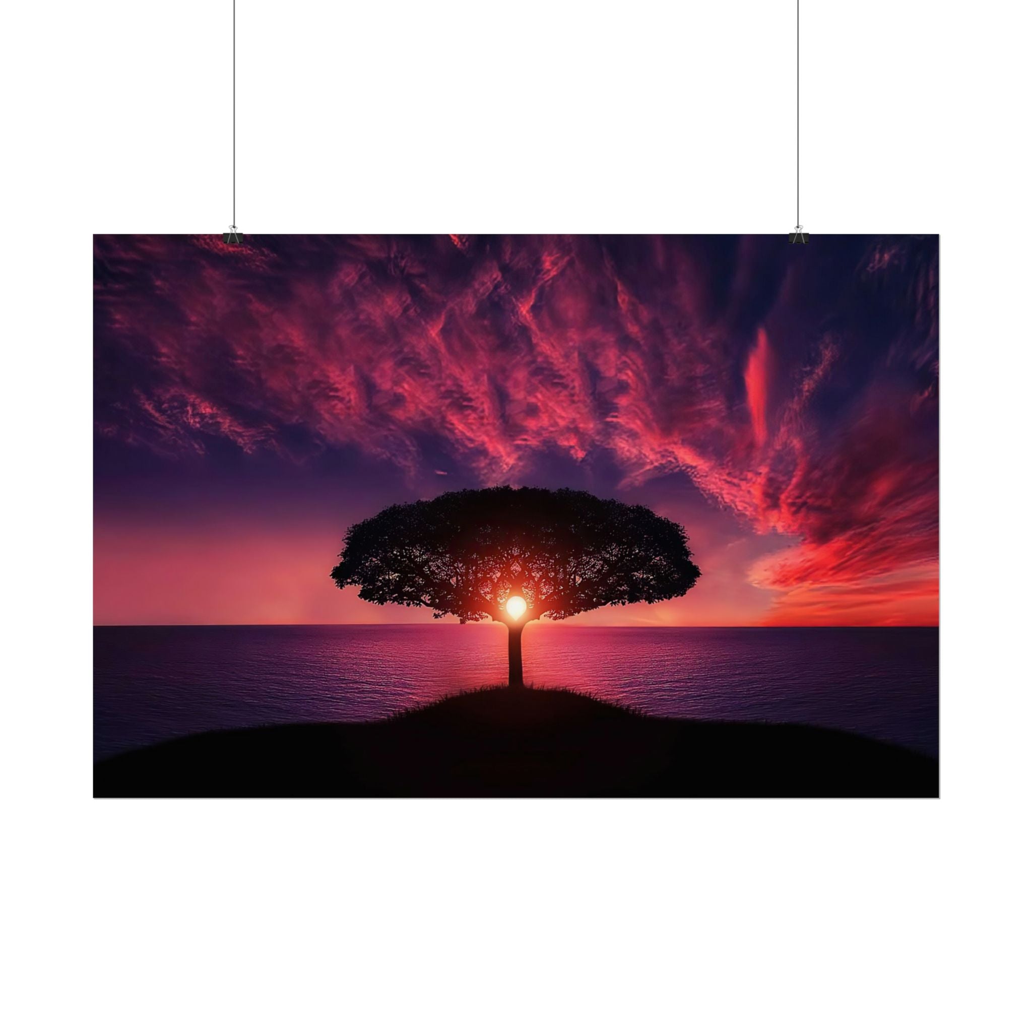 Panoramic Sunset Poster Print, Tree Wall Art, Scenery Decor, Exra Large Wall Art, Canvas Art Print, Landscape, Nature Wall Decor