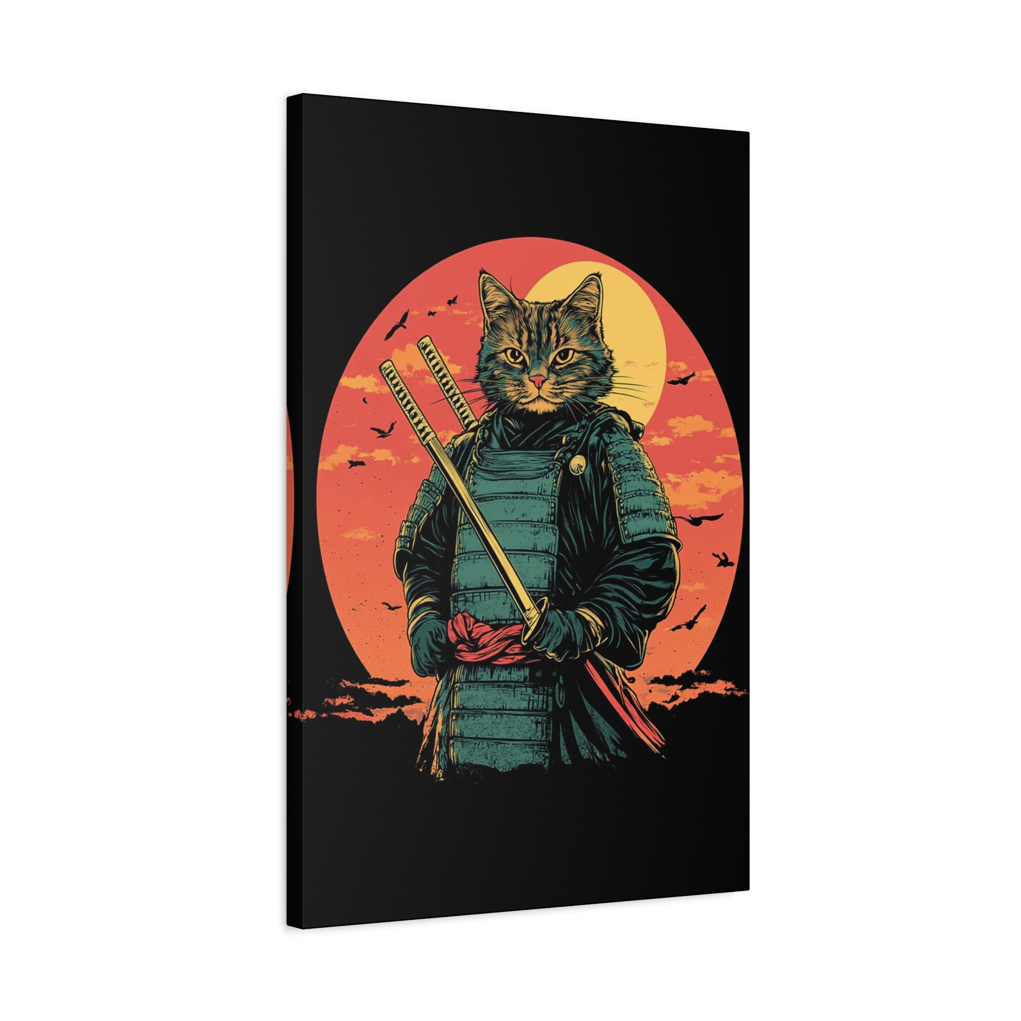 canvas-wall-art-samurai-cat-japanese-style-sunset-retro-wall-decor-stretched-matte-canvas-wall-hanging-home-decor-retro-wall-