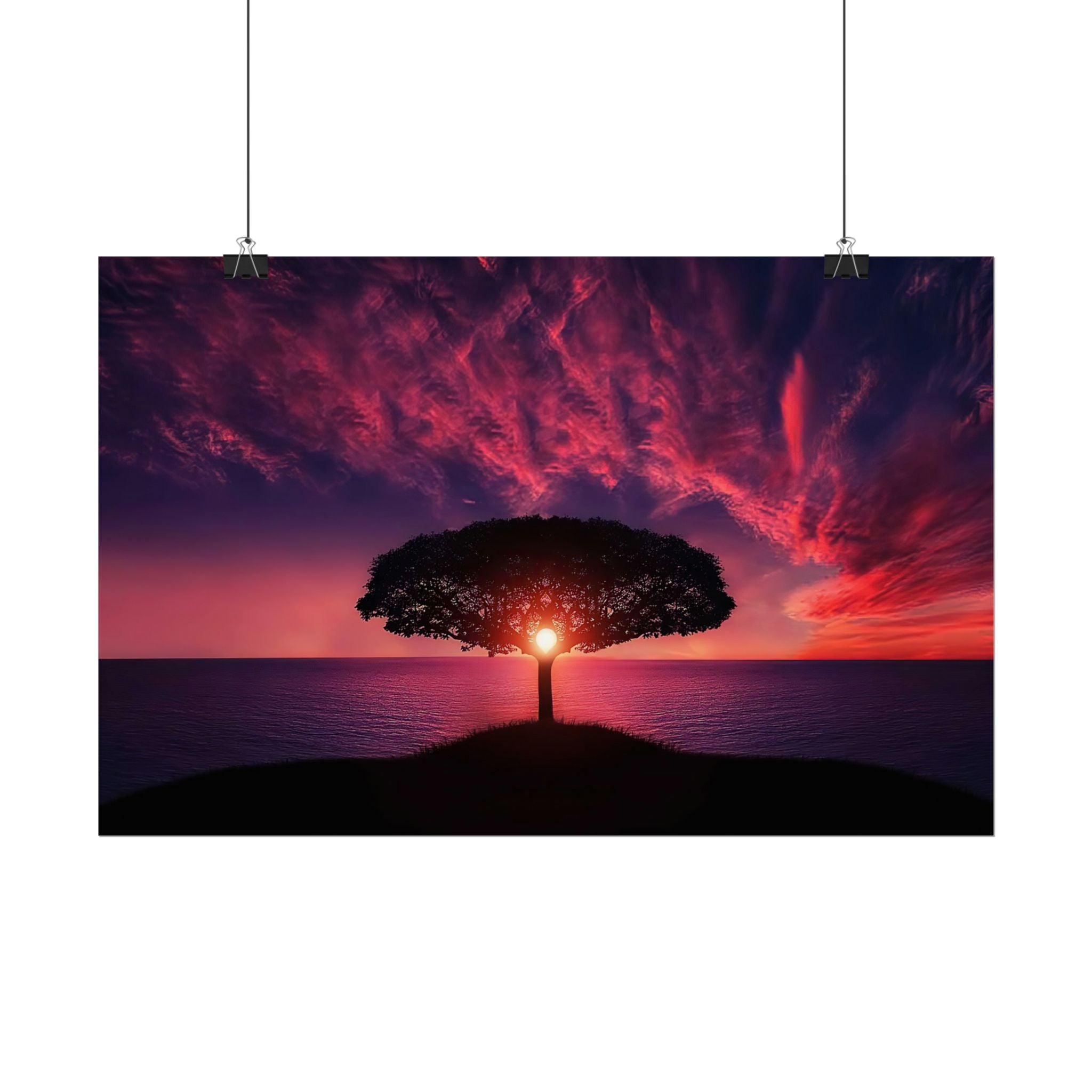 Panoramic Sunset Poster Print, Tree Wall Art, Scenery Decor, Exra Large Wall Art, Canvas Art Print, Landscape, Nature Wall Decor
