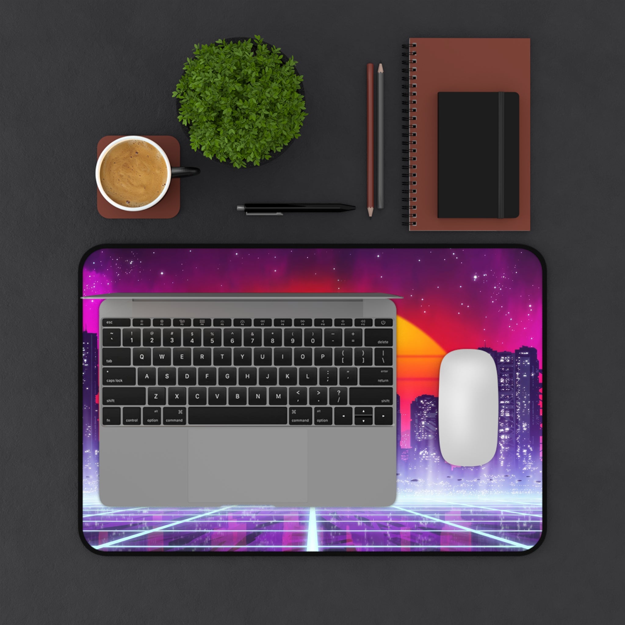 sci-fi-city-vaporwave-mouse-pad-retrowave-city-delorean-desk-mat-neon-synthwave-desk-pad-vaporwave-sun