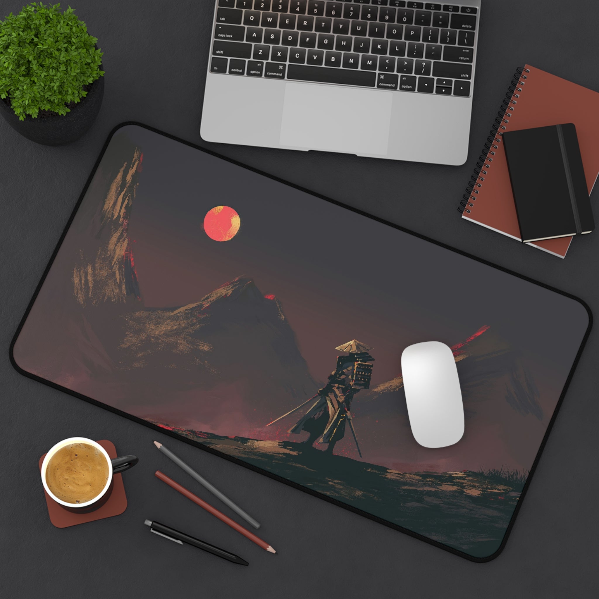 fantasy-samurai-warrior-red-sun-mouse-pad-japanese-katana-samurai-warrior-with-armor-desk-mat-japanese-anime-samurai-desk-pad