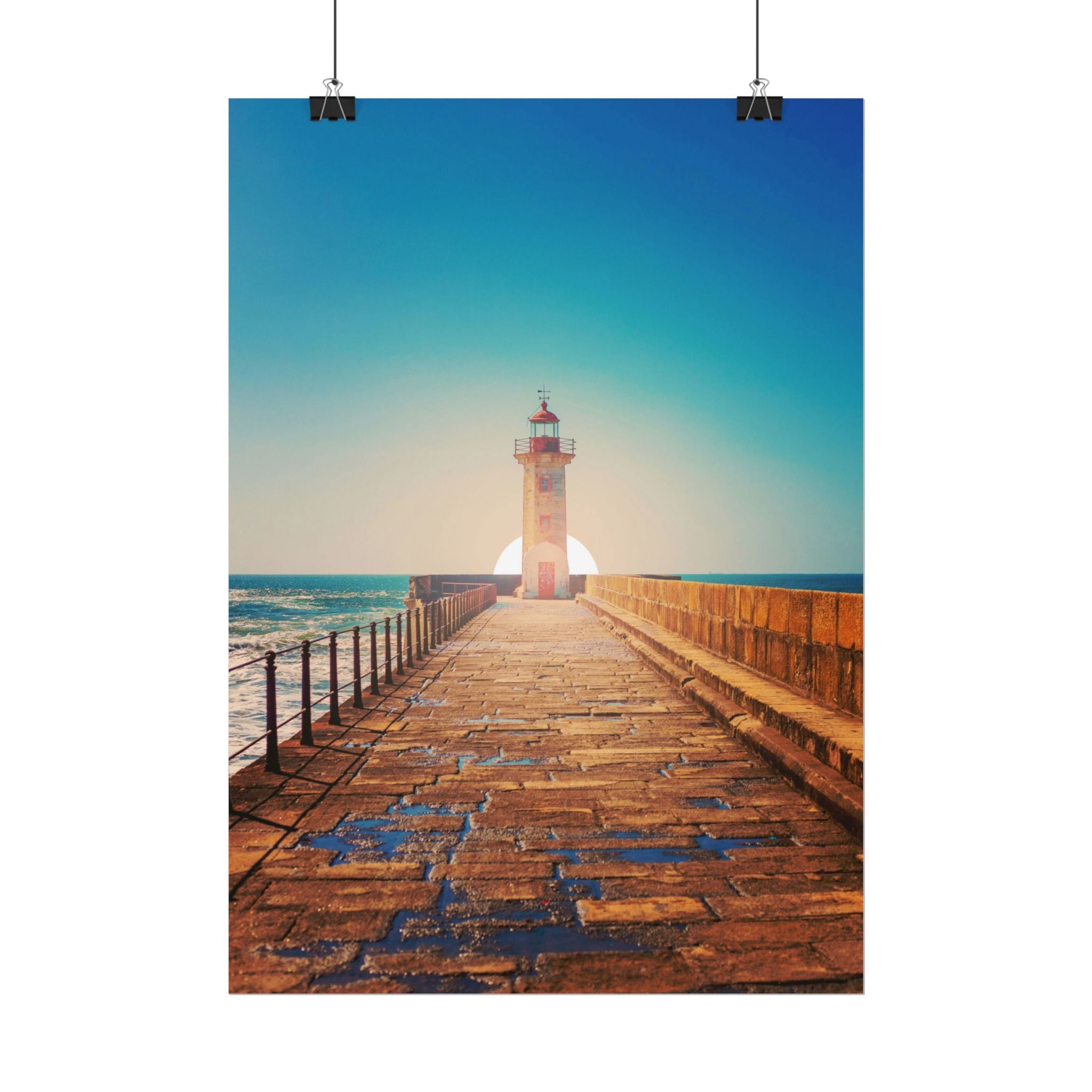 lighthouse-on-rock-poster-print-coastal-wall-art-nautical-decor-beach-house-decoration-seaside-wall-sunset-wall-decor