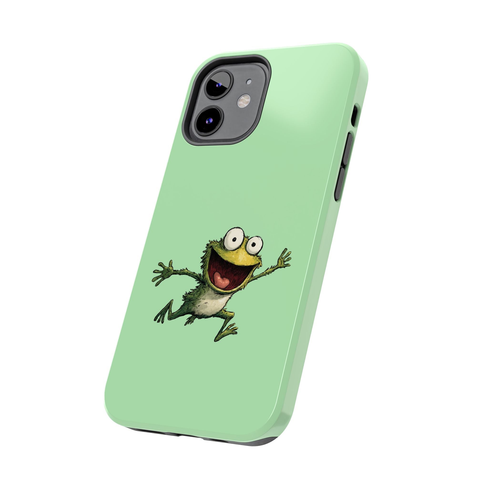 Quirky Funny Frog iPhone Tough Case - Kawaii Animal Phone Cover - Frog Protective Phone Cover - Green iPhone Case