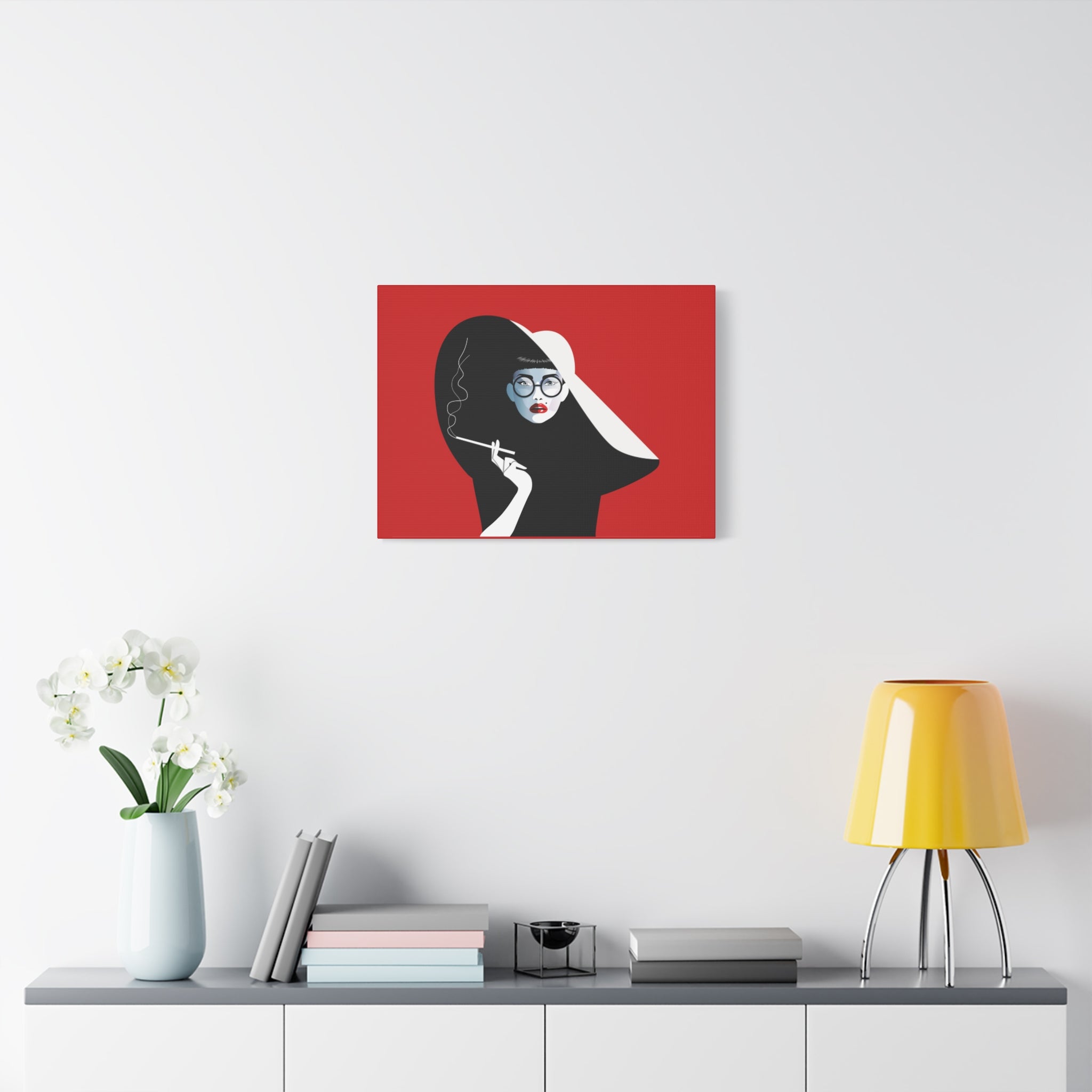 canvas-print-woman-smoking-cigarettes-wall-decor-woman-with-a-hat-style-stretched-matte-canvas-home-decor-living-room